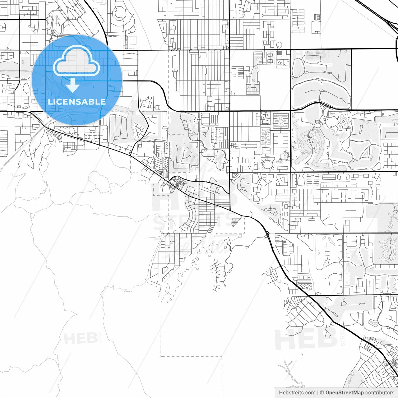 Vector PDF map of Cathedral City, California, United States