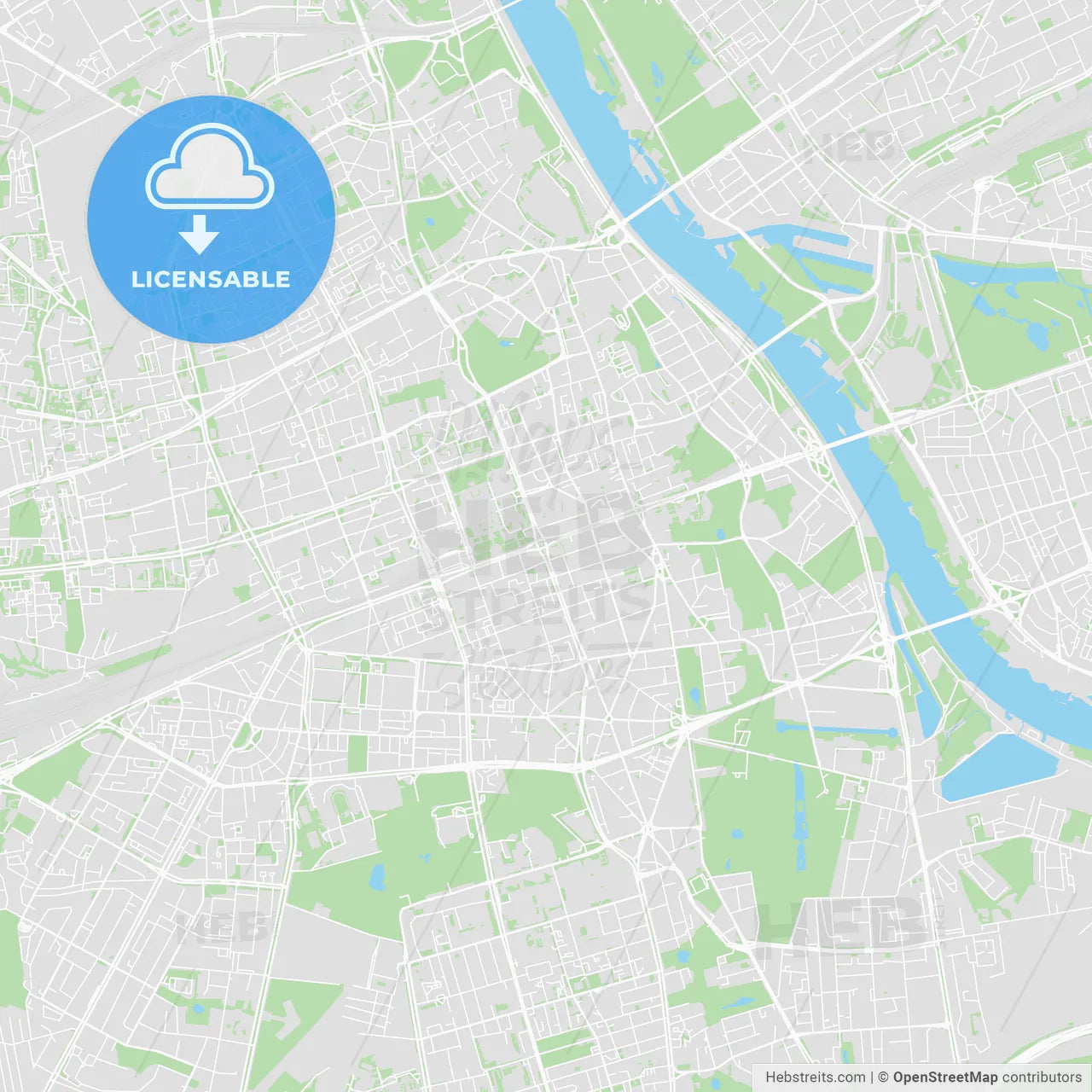 Printable map of Warsaw, Poland