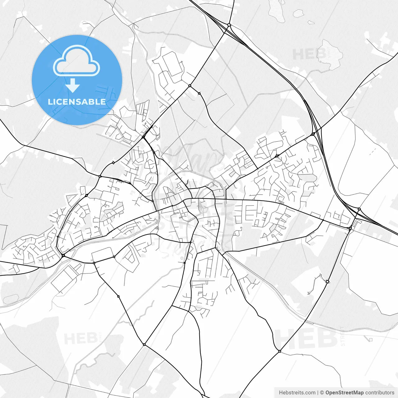 Vector PDF map of Mullingar, Ireland