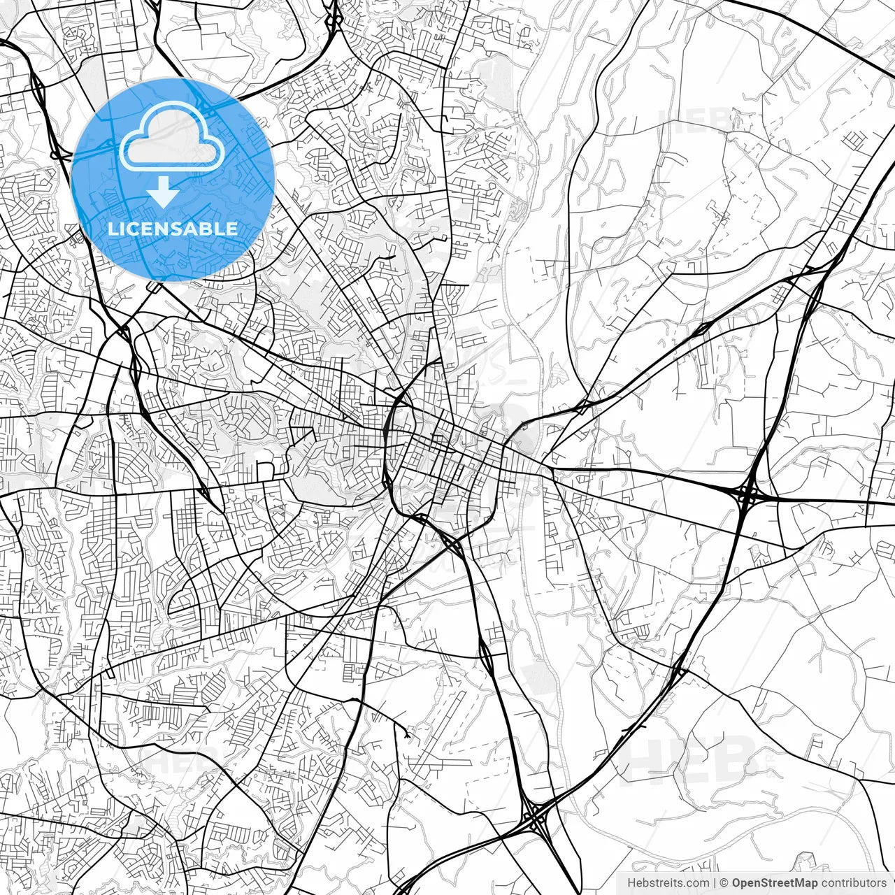 Vector PDF map of Fayetteville, North Carolina, United States