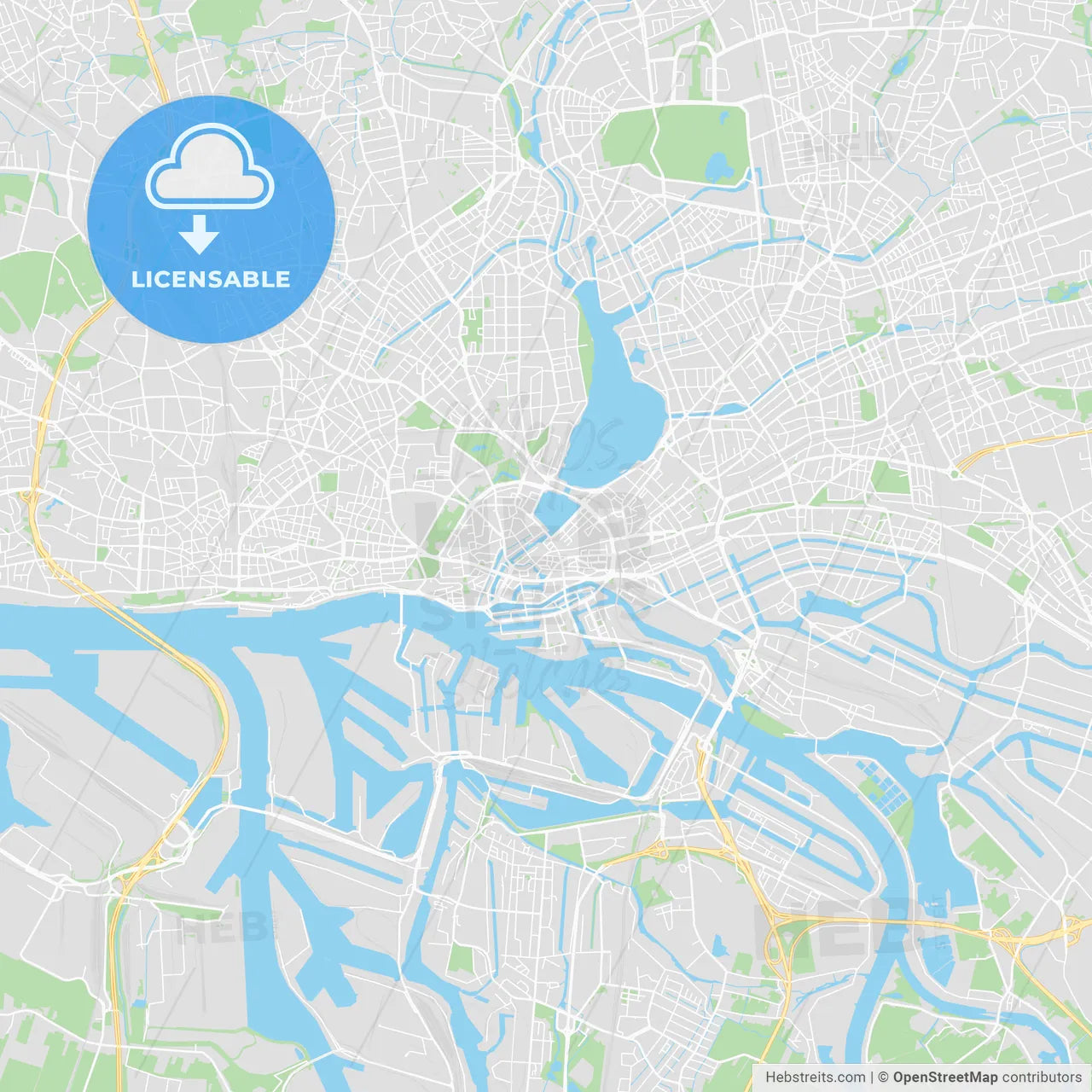 Hamburg, Germany printable street map