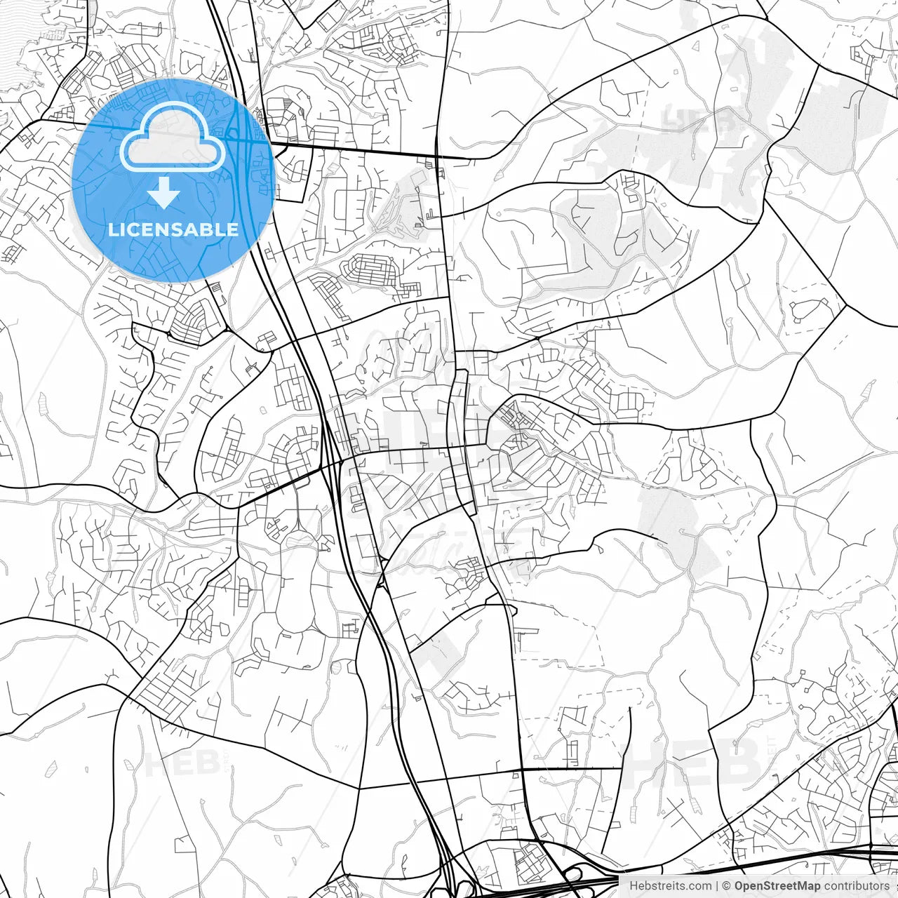 Vector PDF map of Huntersville, North Carolina, United States