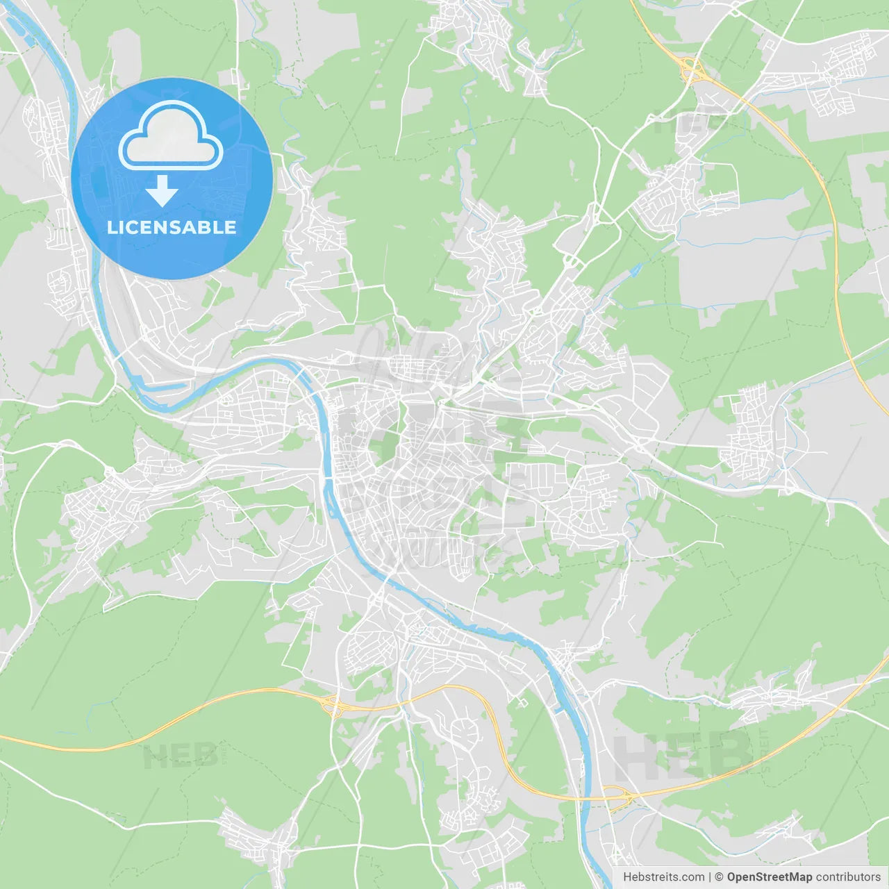 Wurzburg, Germany printable street map