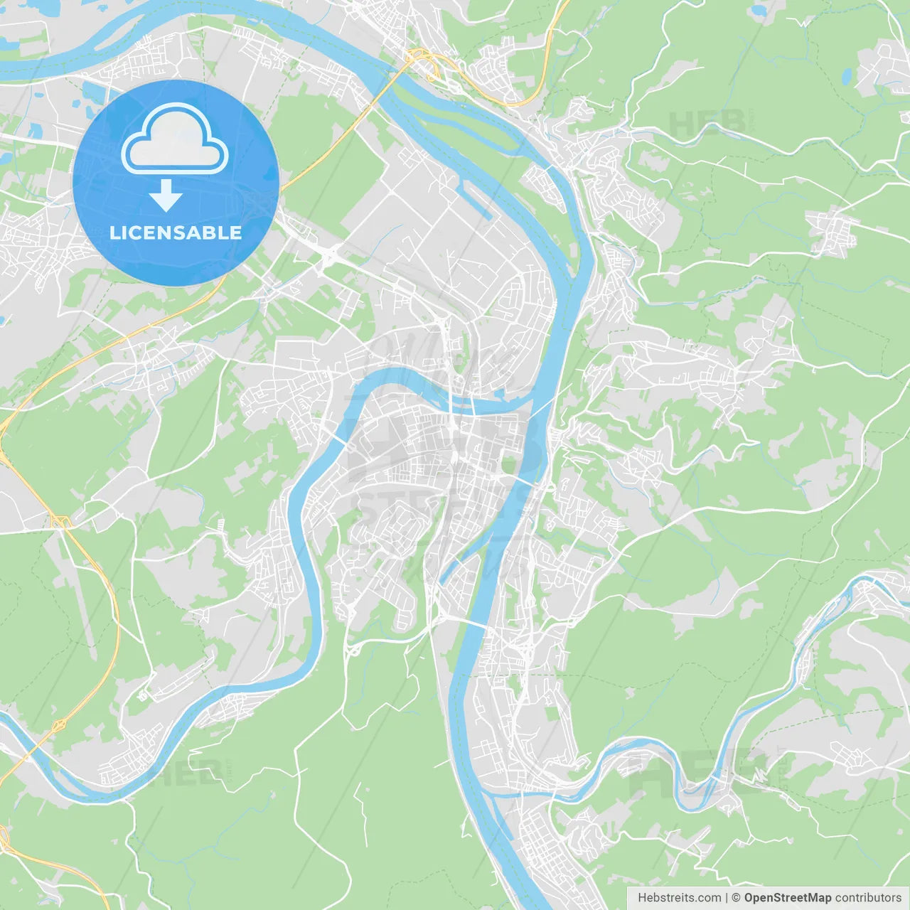 Koblenz, Germany printable street map