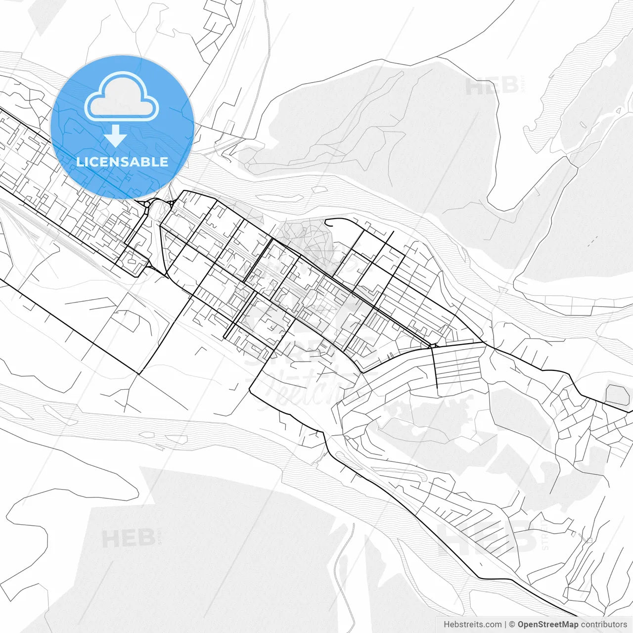 Vector PDF map of Mezhdurechensk, Russia