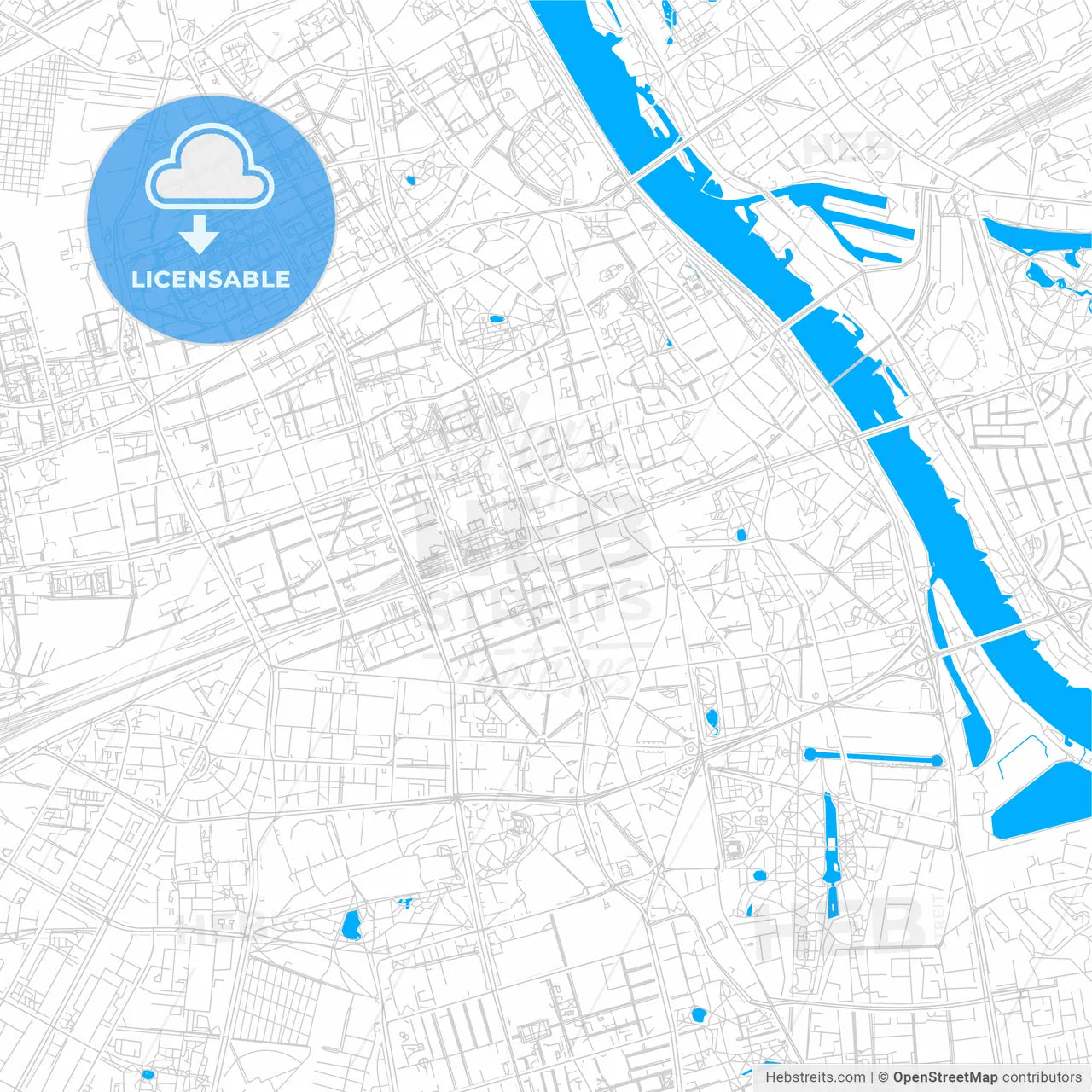 Warsaw, Poland bright two-toned vector map