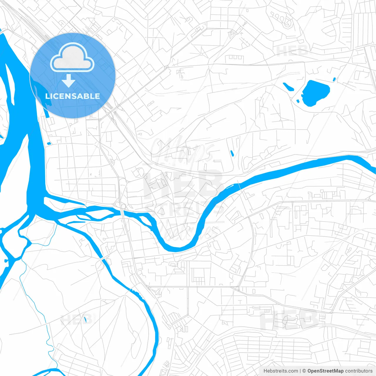 Ulan-Ude, Russia bright two-toned vector map