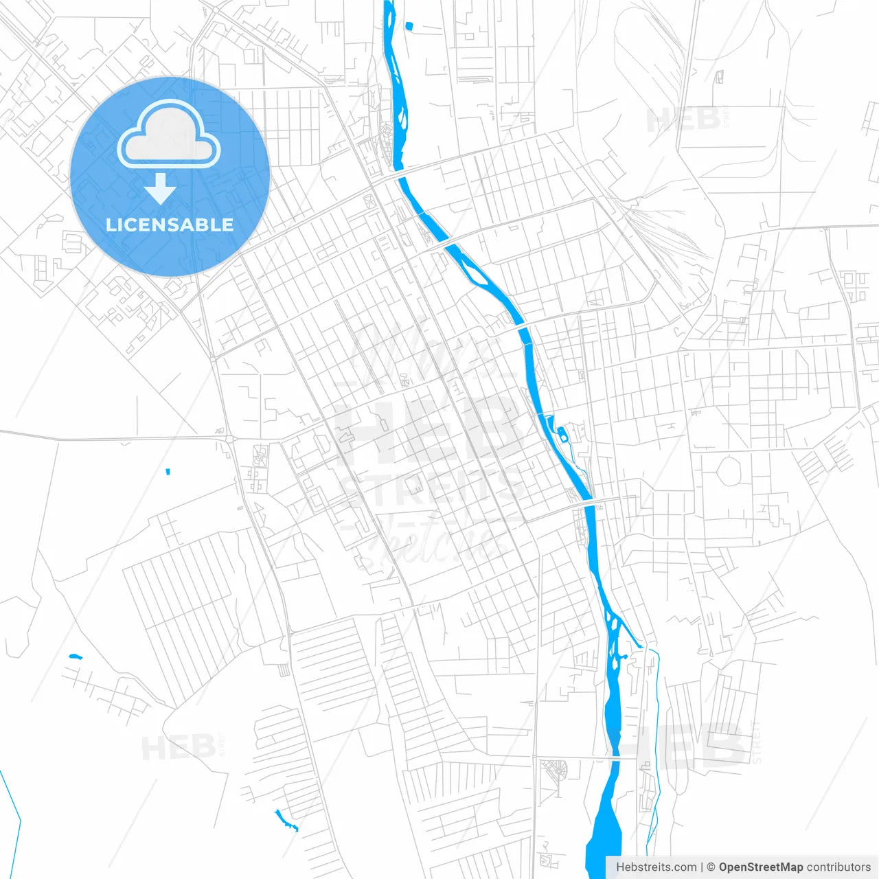 Vladikavkaz, Russia bright two-toned vector map