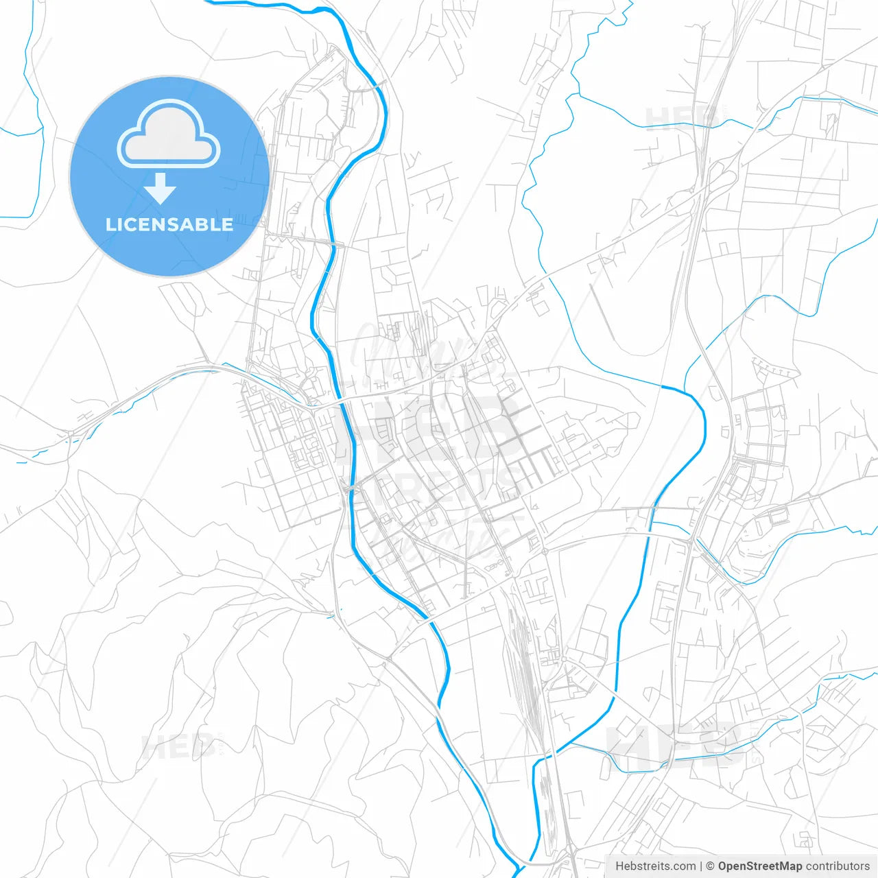 Prešov, Slovakia bright two-toned vector map