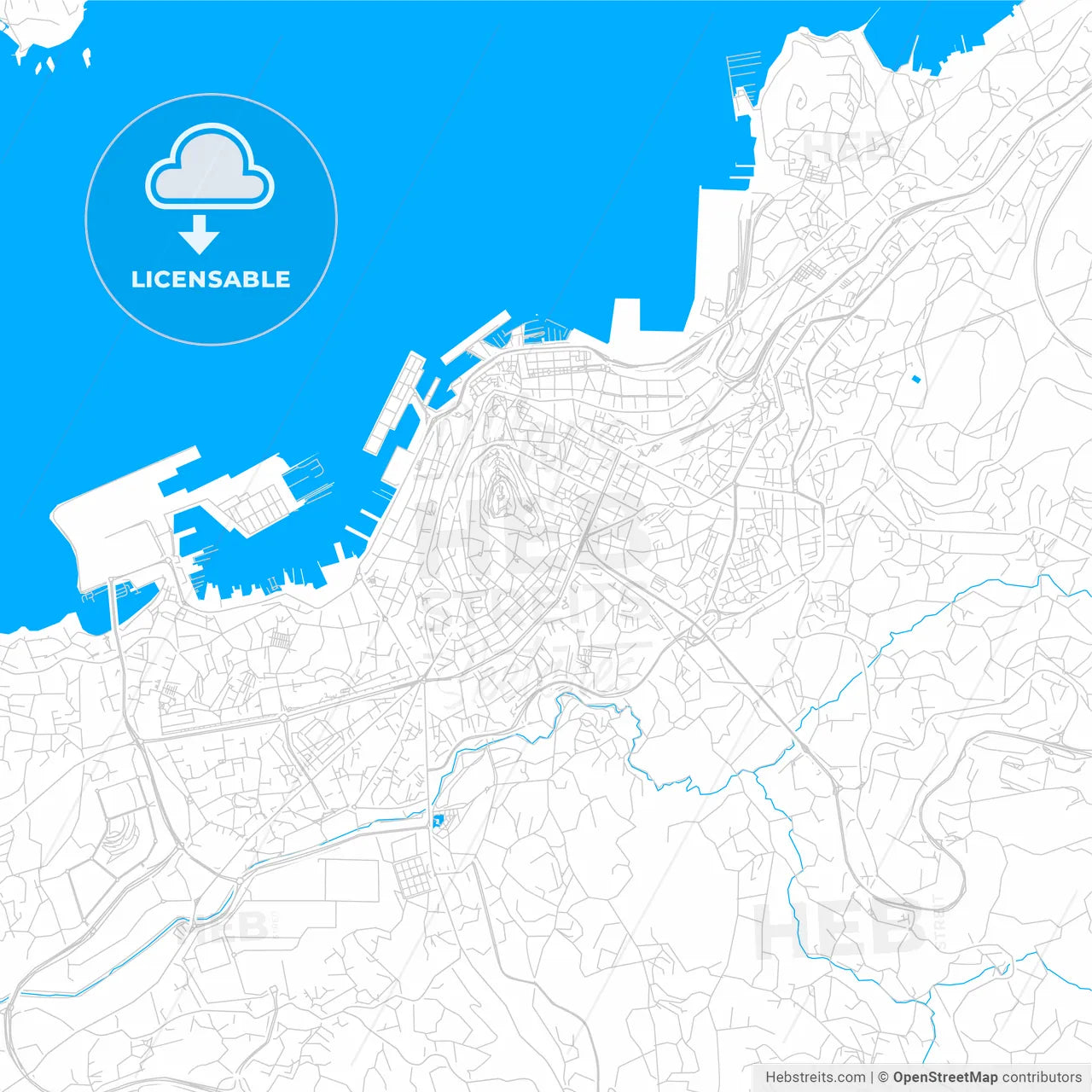 Vigo, Spain bright two-toned vector map