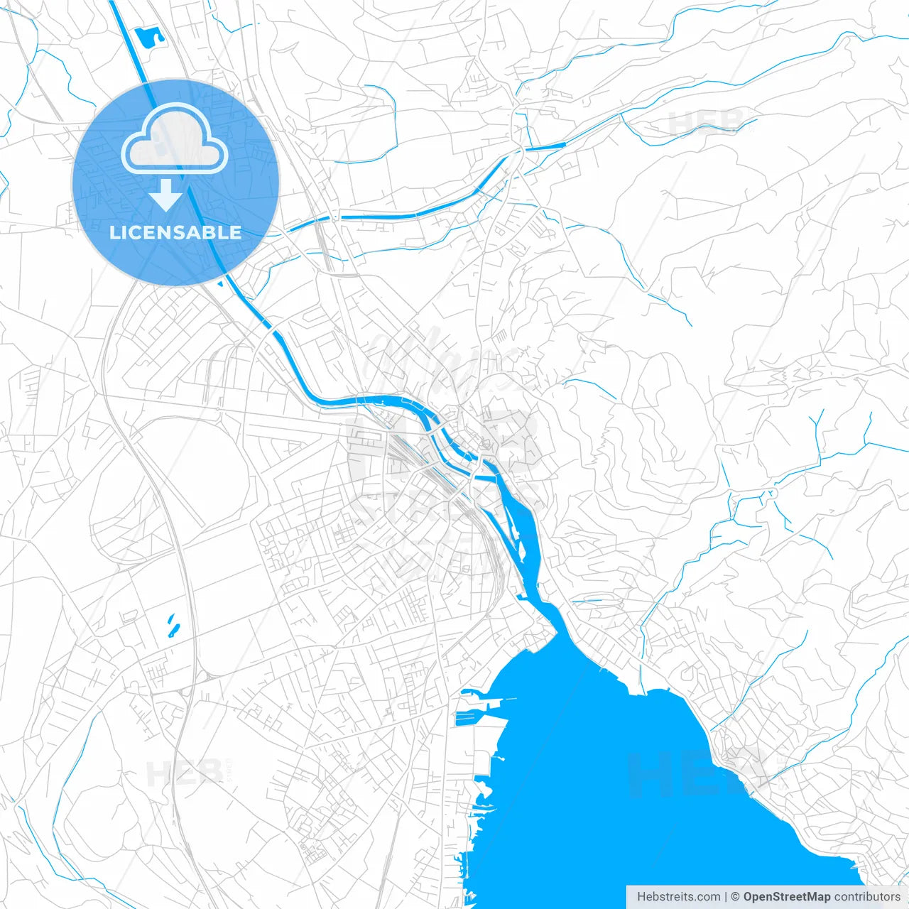 Thun, Switzerland bright two-toned vector map