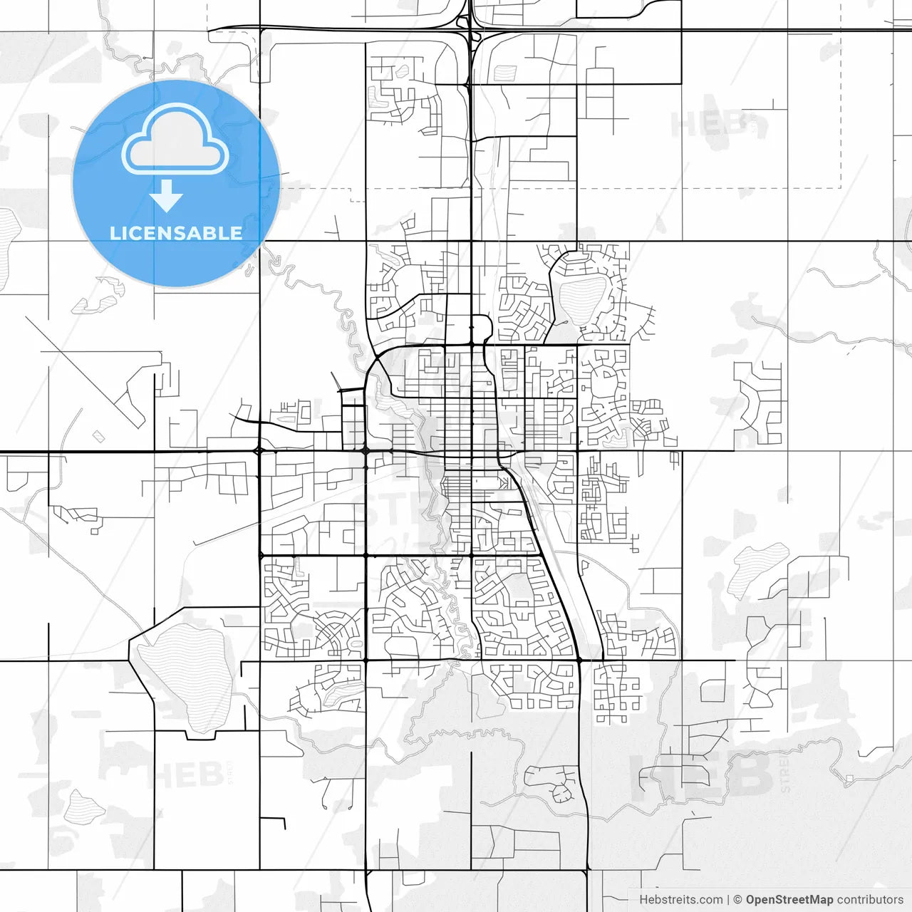 Vector PDF map of Grande Prairie, Canada