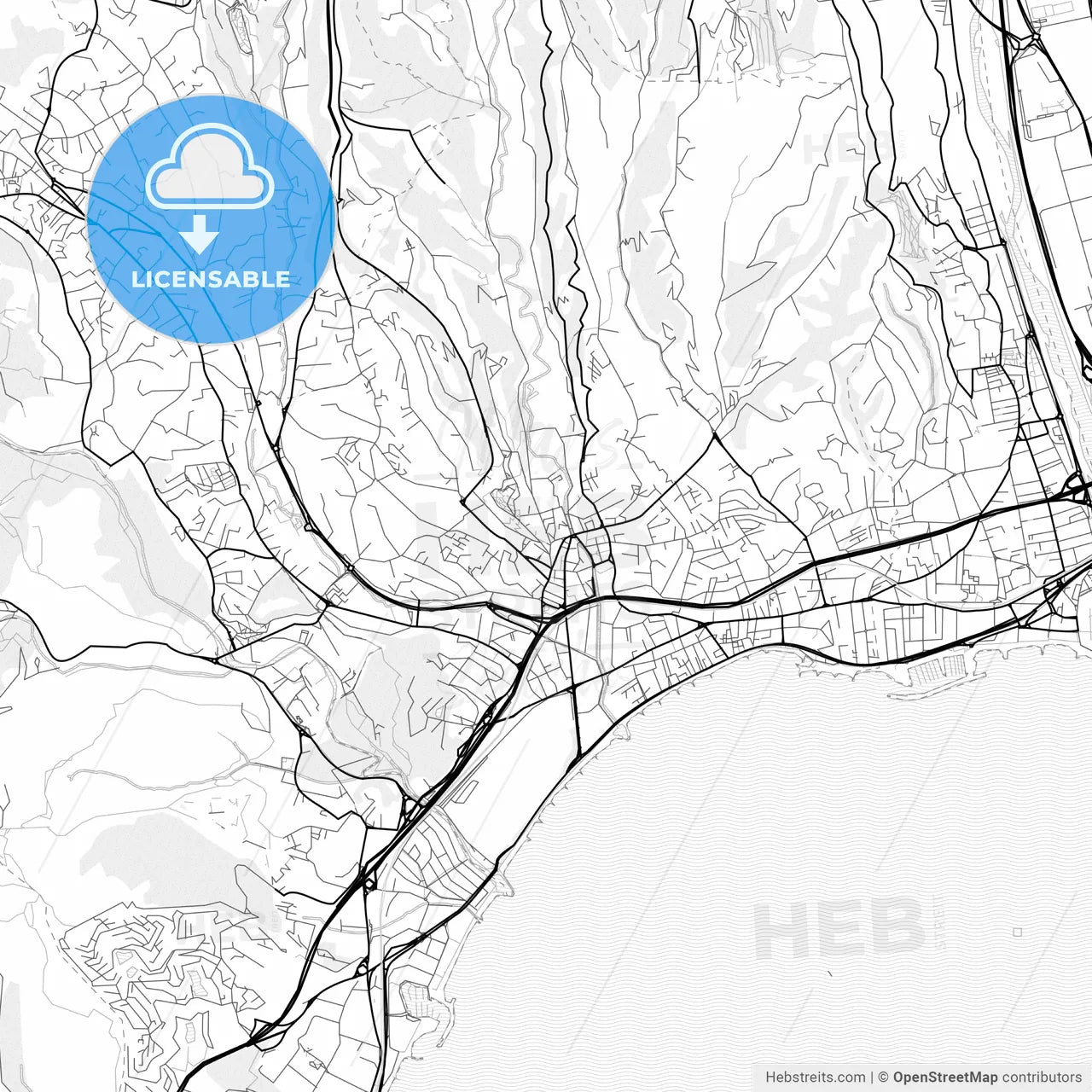 Vector PDF map of Cagnes-sur-Mer, France
