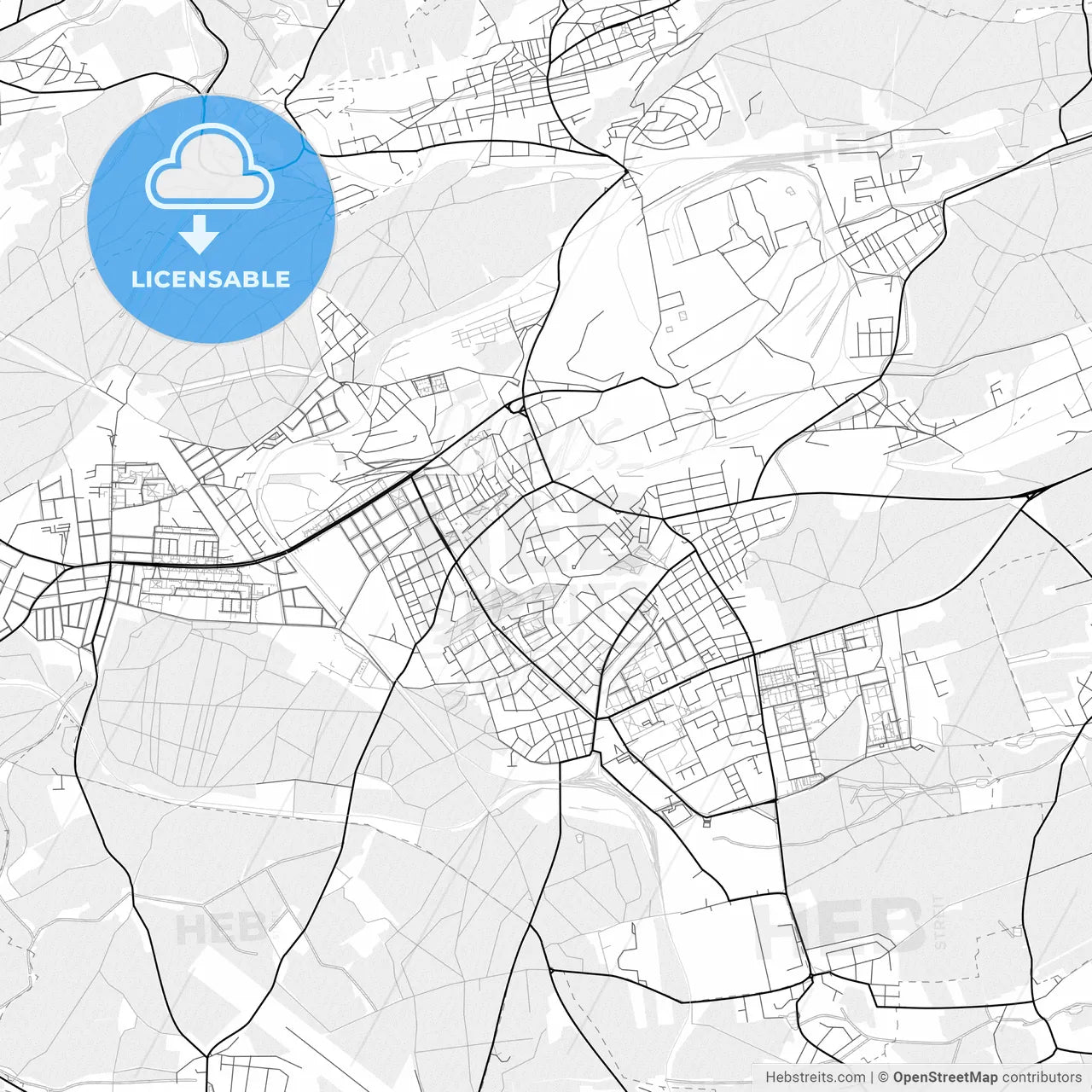 Vector PDF map of Kladno, Czechia