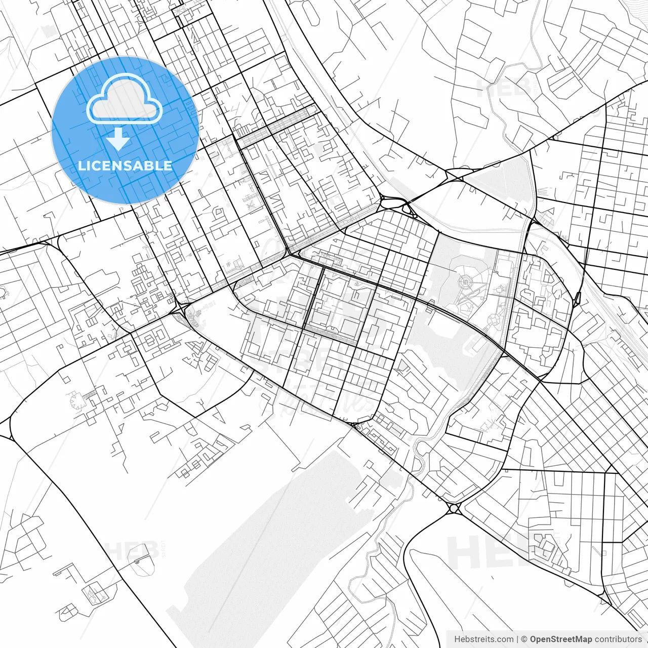 Vector PDF map of Aktobe, Kazakhstan