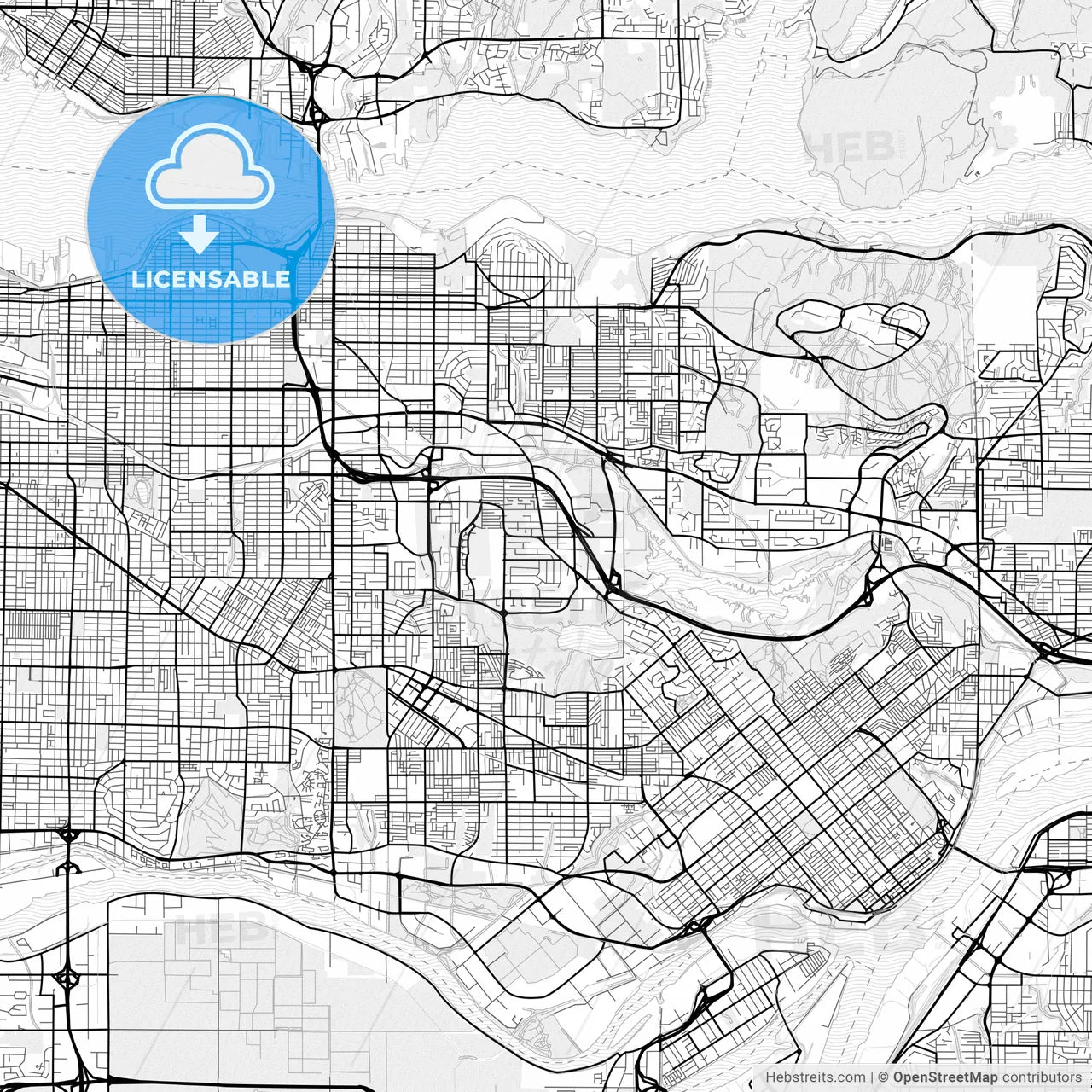 Vector PDF map of Burnaby, Canada