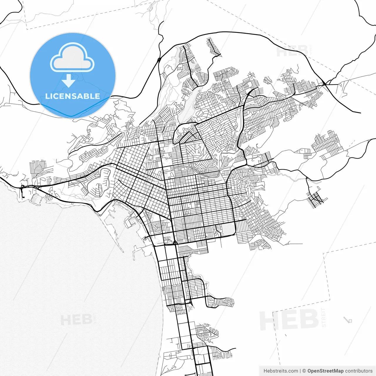 Vector PDF map of Ensenada, Mexico