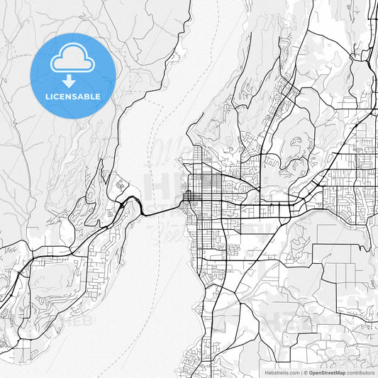 Vector PDF map of Kelowna, Canada