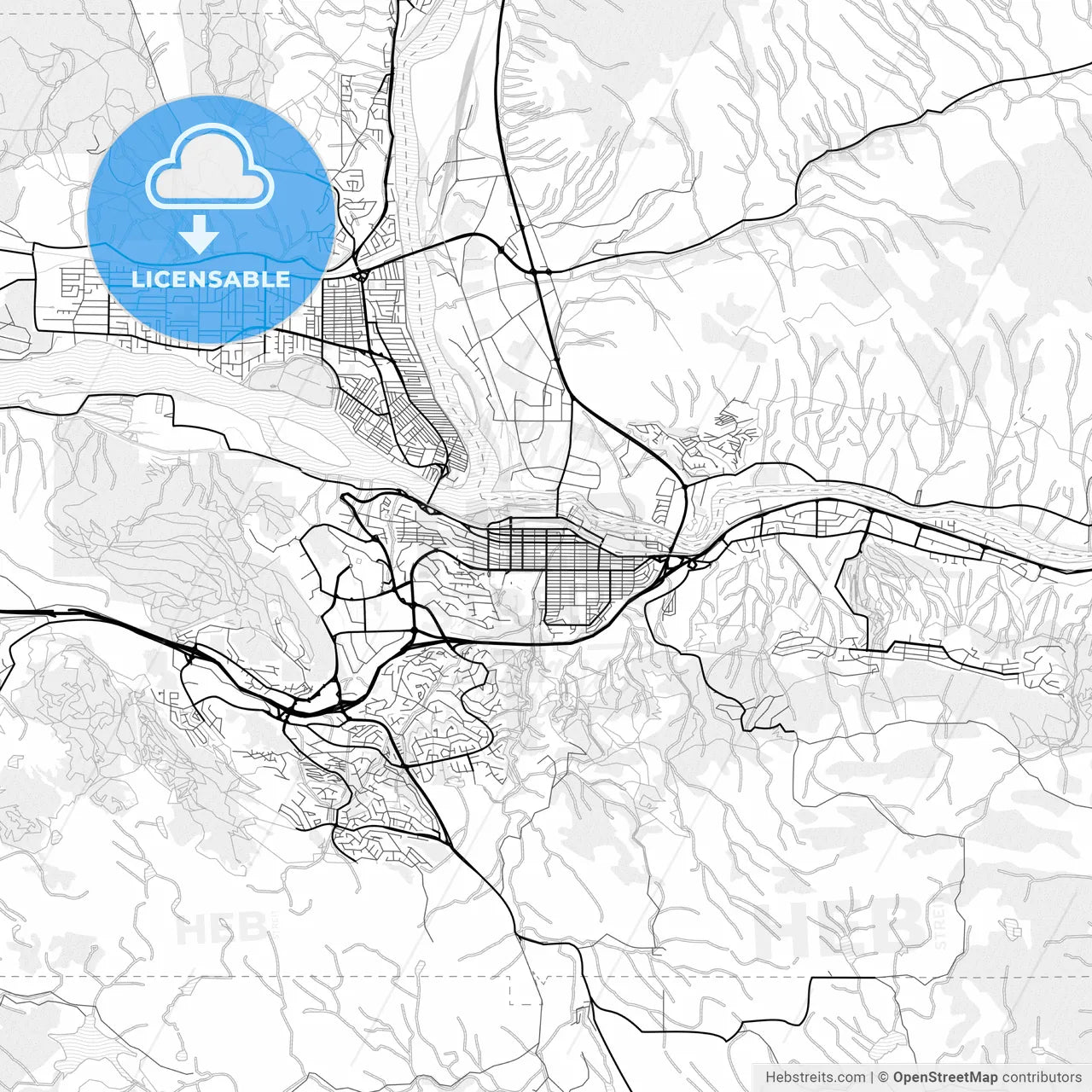 Vector PDF map of Kamloops, Canada