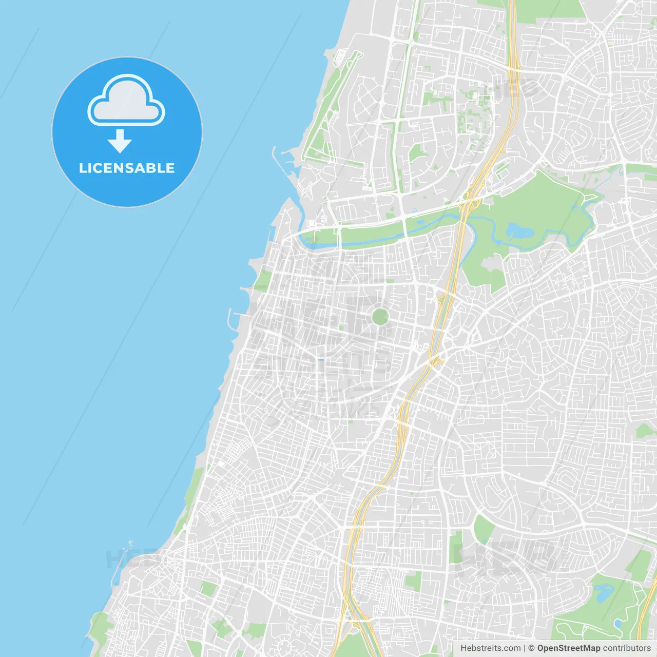 Printable map of Tel Aviv, Israel