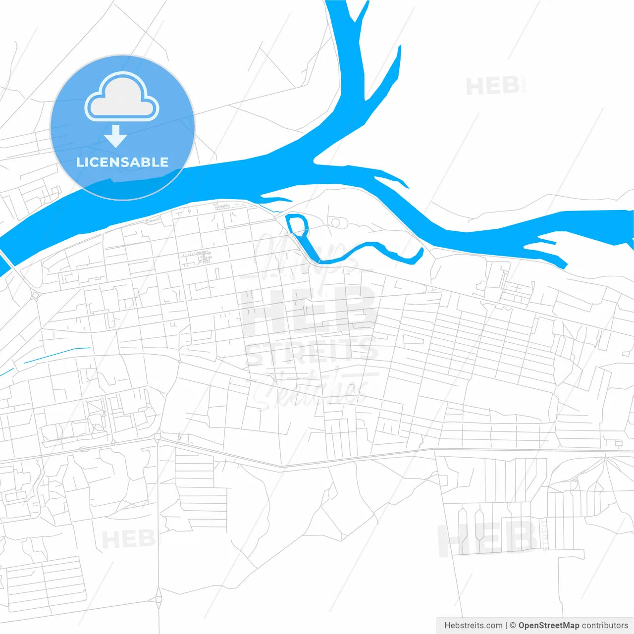Kyzyl, Russia bright two-toned vector map