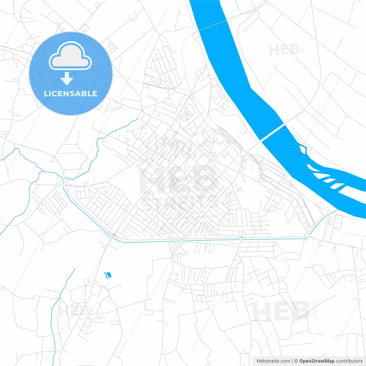 Šabac, Serbia bright two-toned vector map