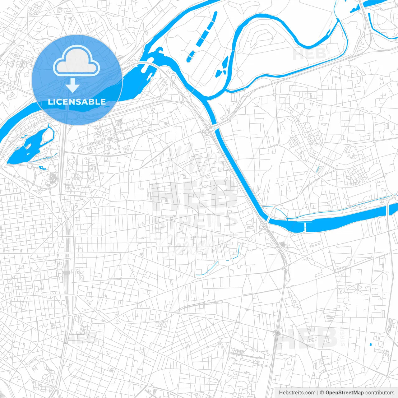 Villeurbanne, France bright two-toned vector map