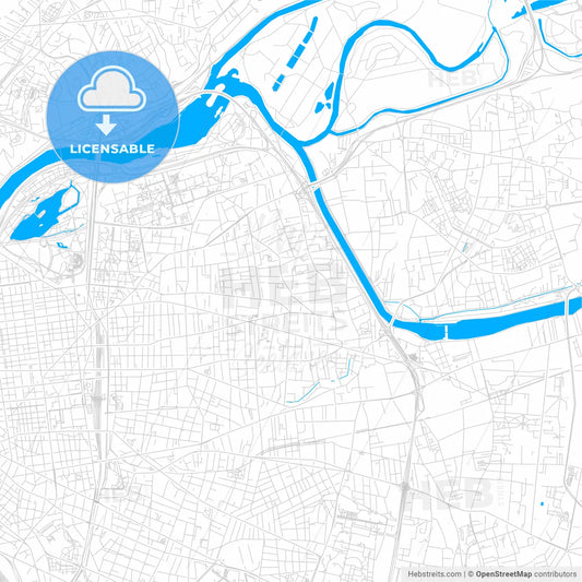 Villeurbanne, France bright two-toned vector map