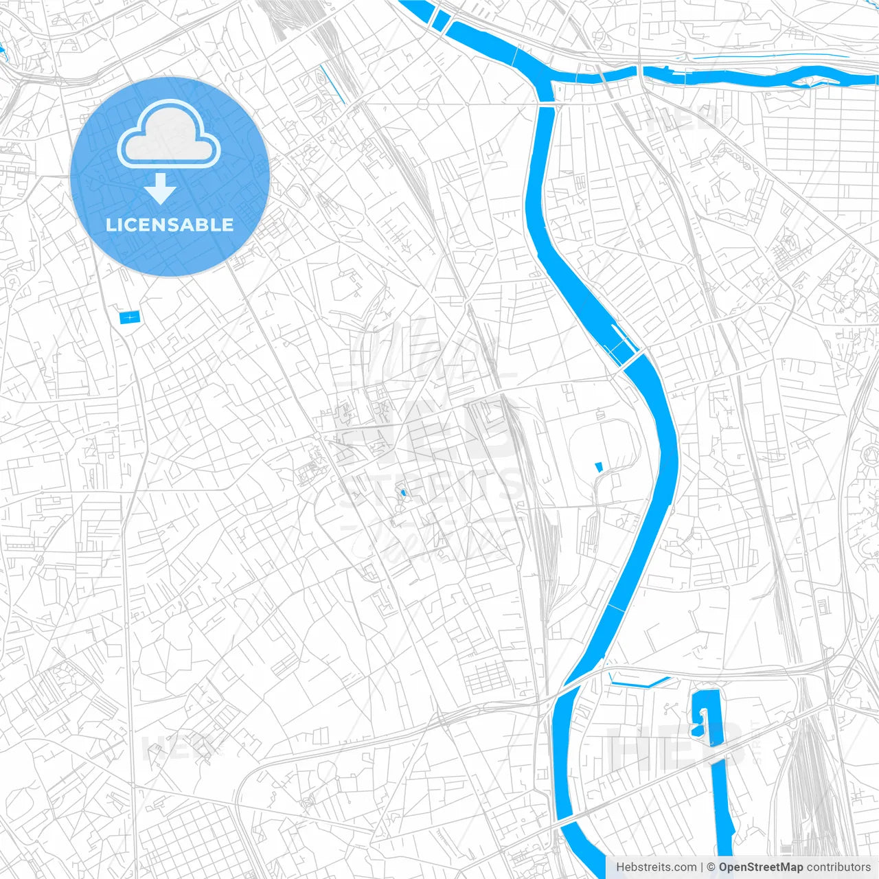 Vitry-sur-Seine, France bright two-toned vector map