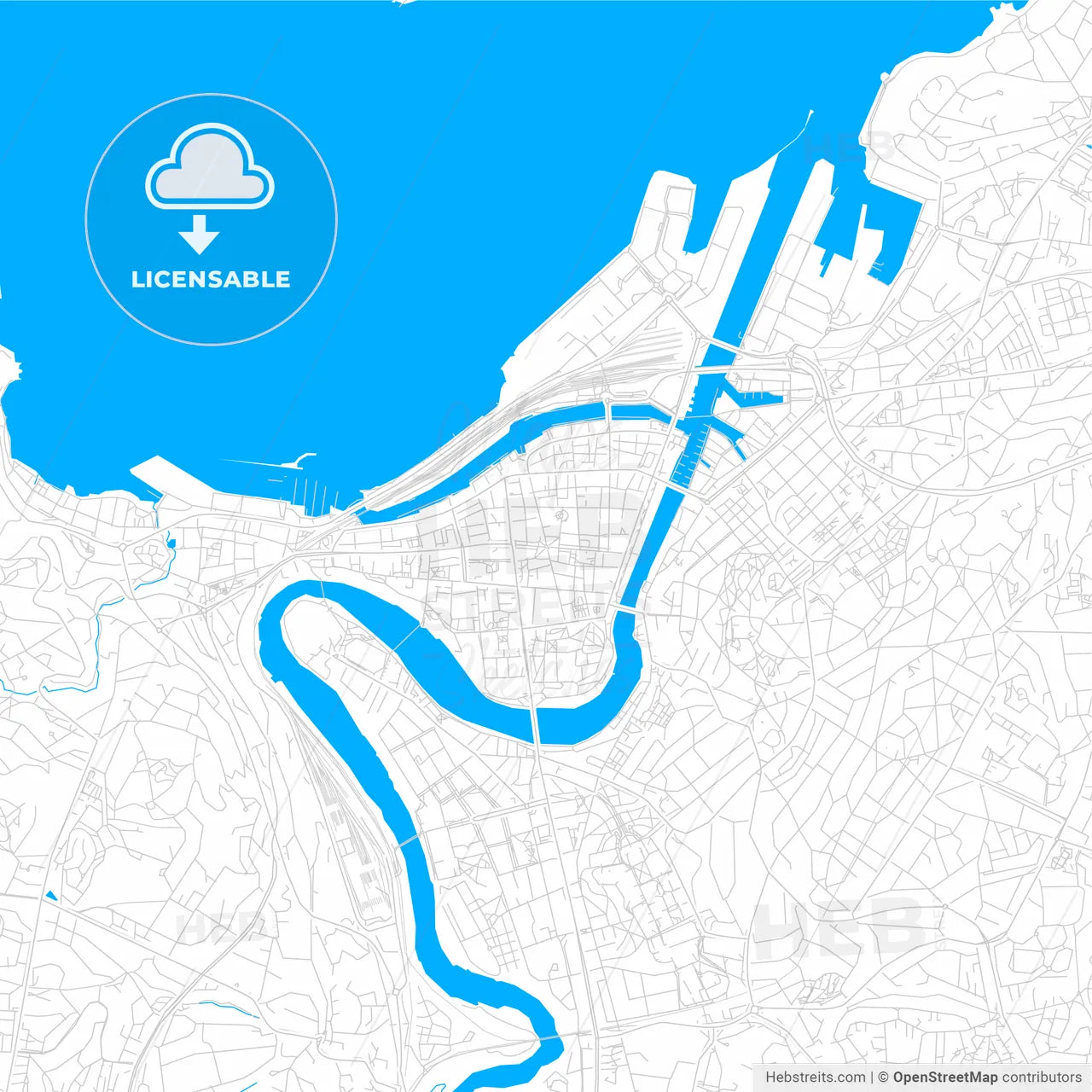 Trondheim, Norway bright two-toned vector map