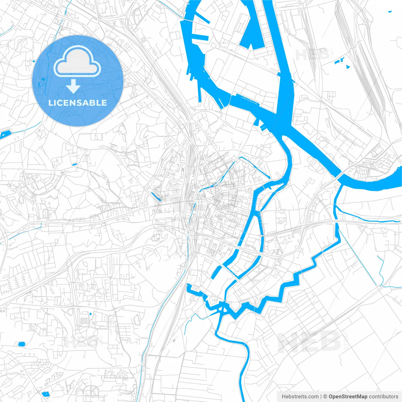 Gdańsk, Poland bright two-toned vector map