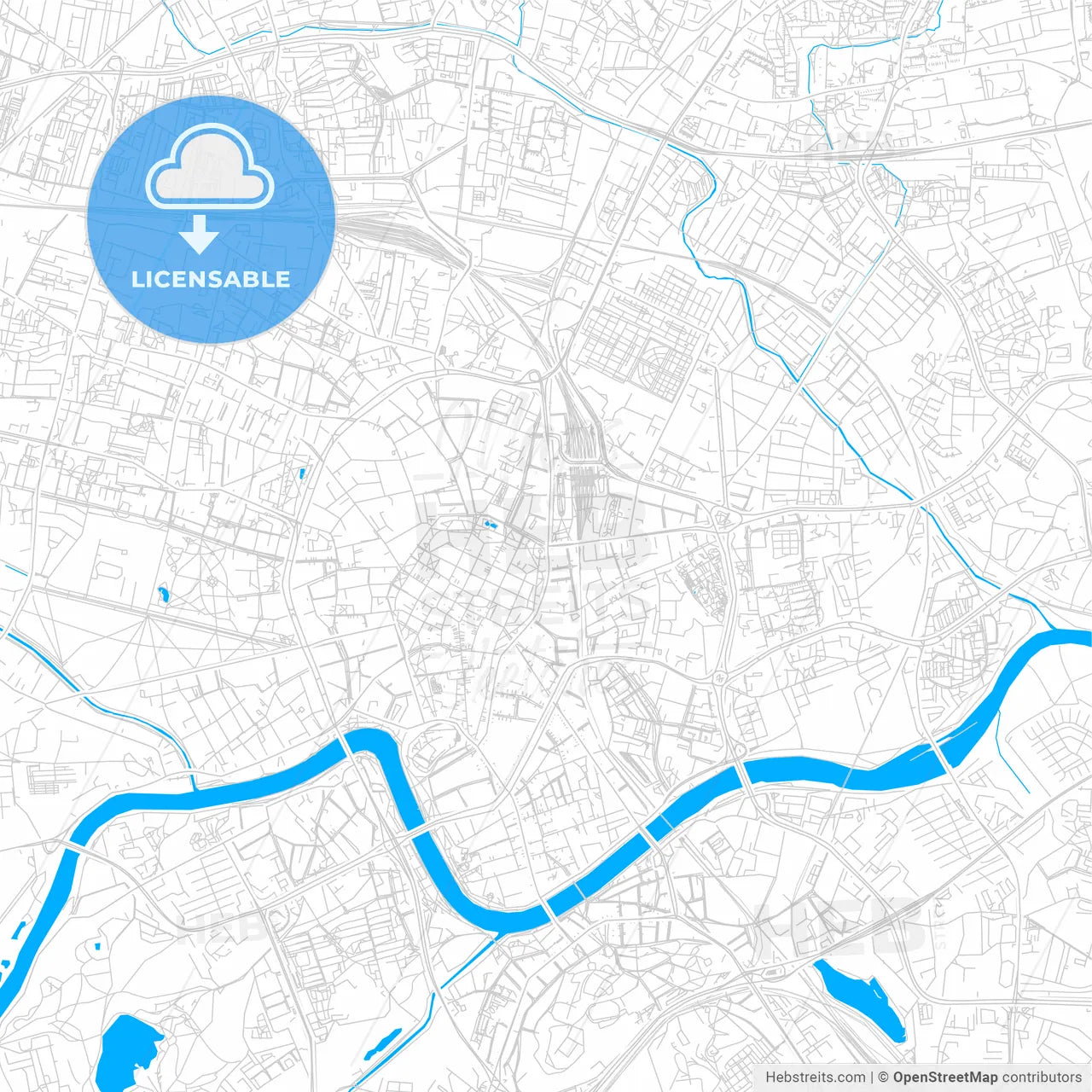 Kraków, Poland bright two-toned vector map