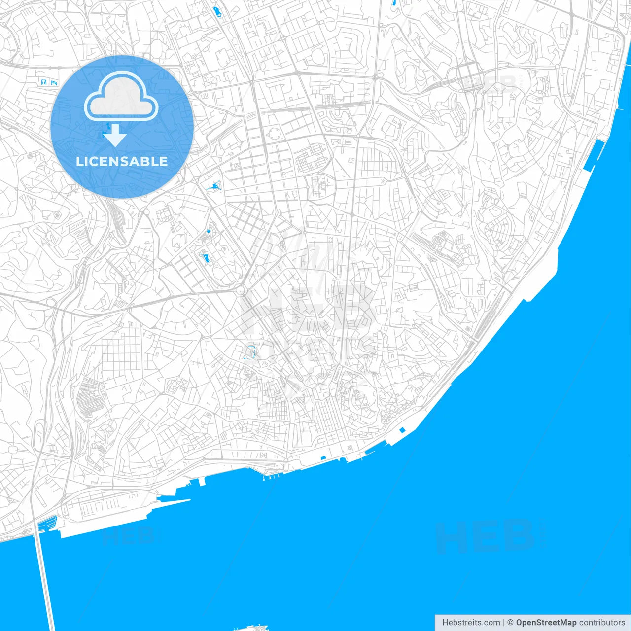 Lisbon, Portugal bright two-toned vector map
