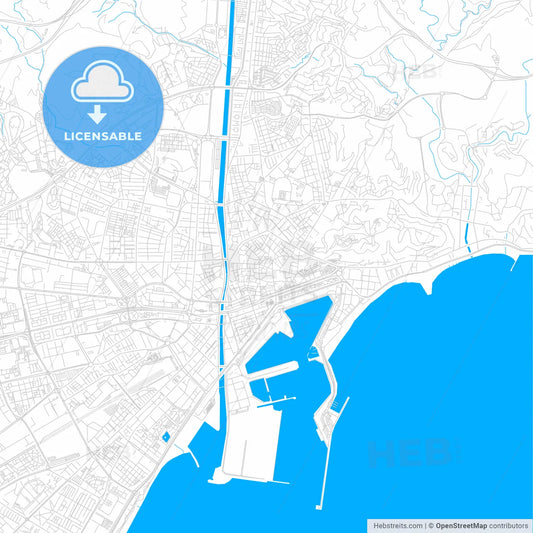 Málaga, Spain bright two-toned vector map