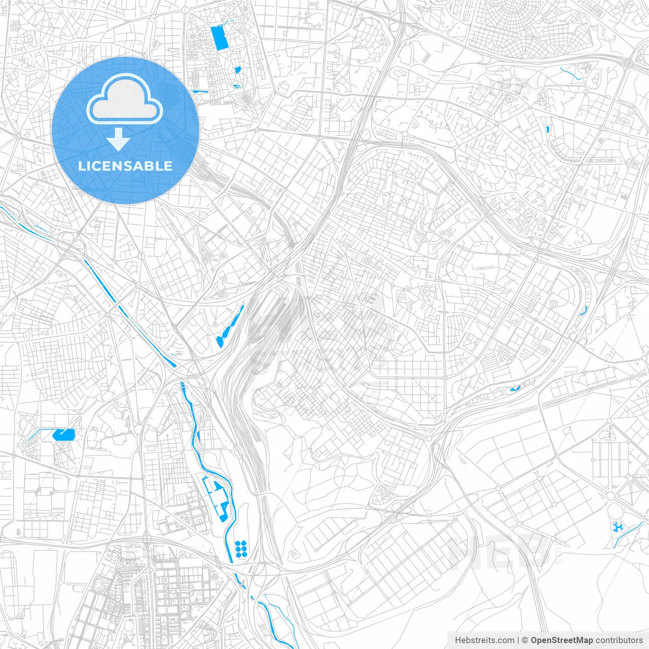 Puente de Vallecas, Spain bright two-toned vector map