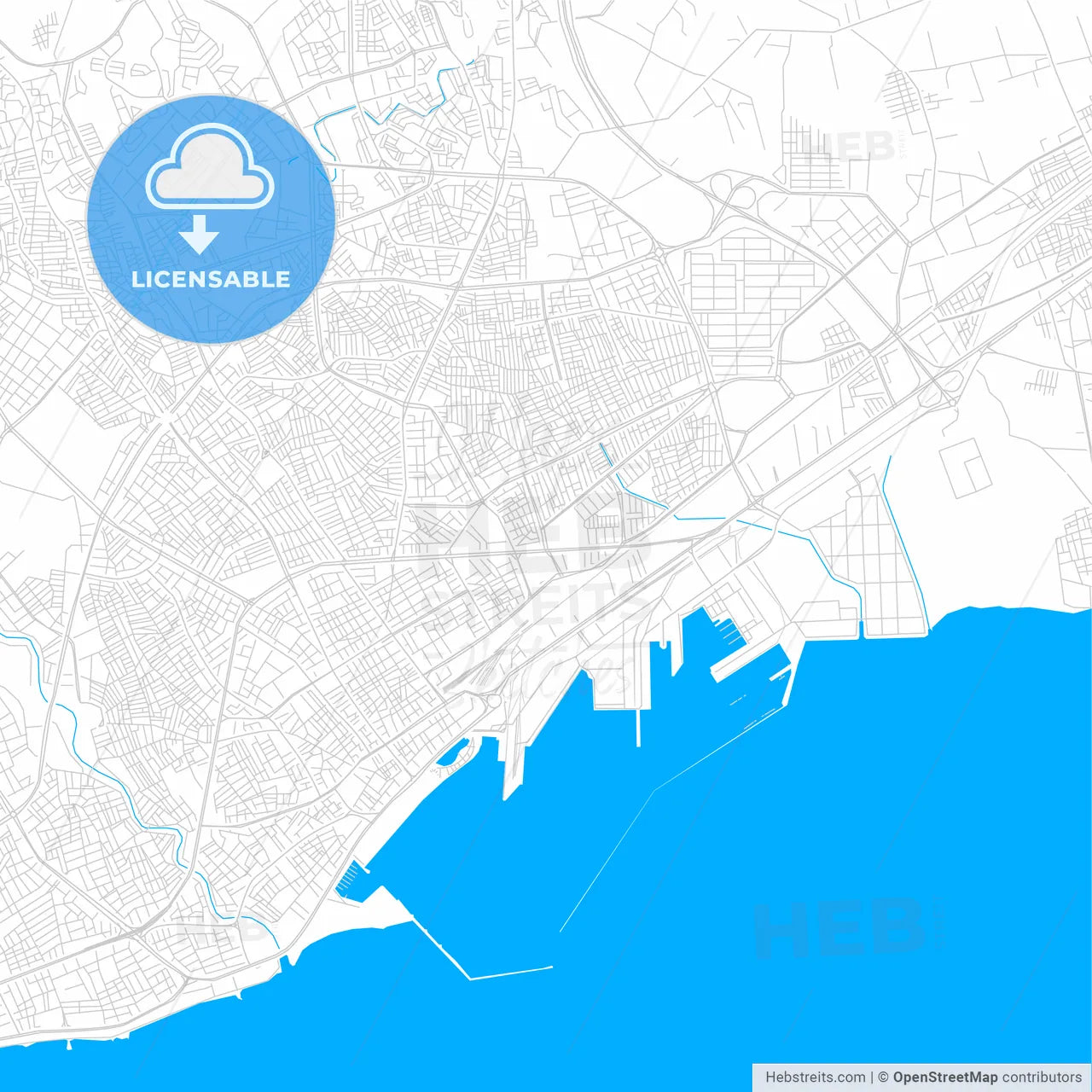 Mersin, Turkey bright two-toned vector map