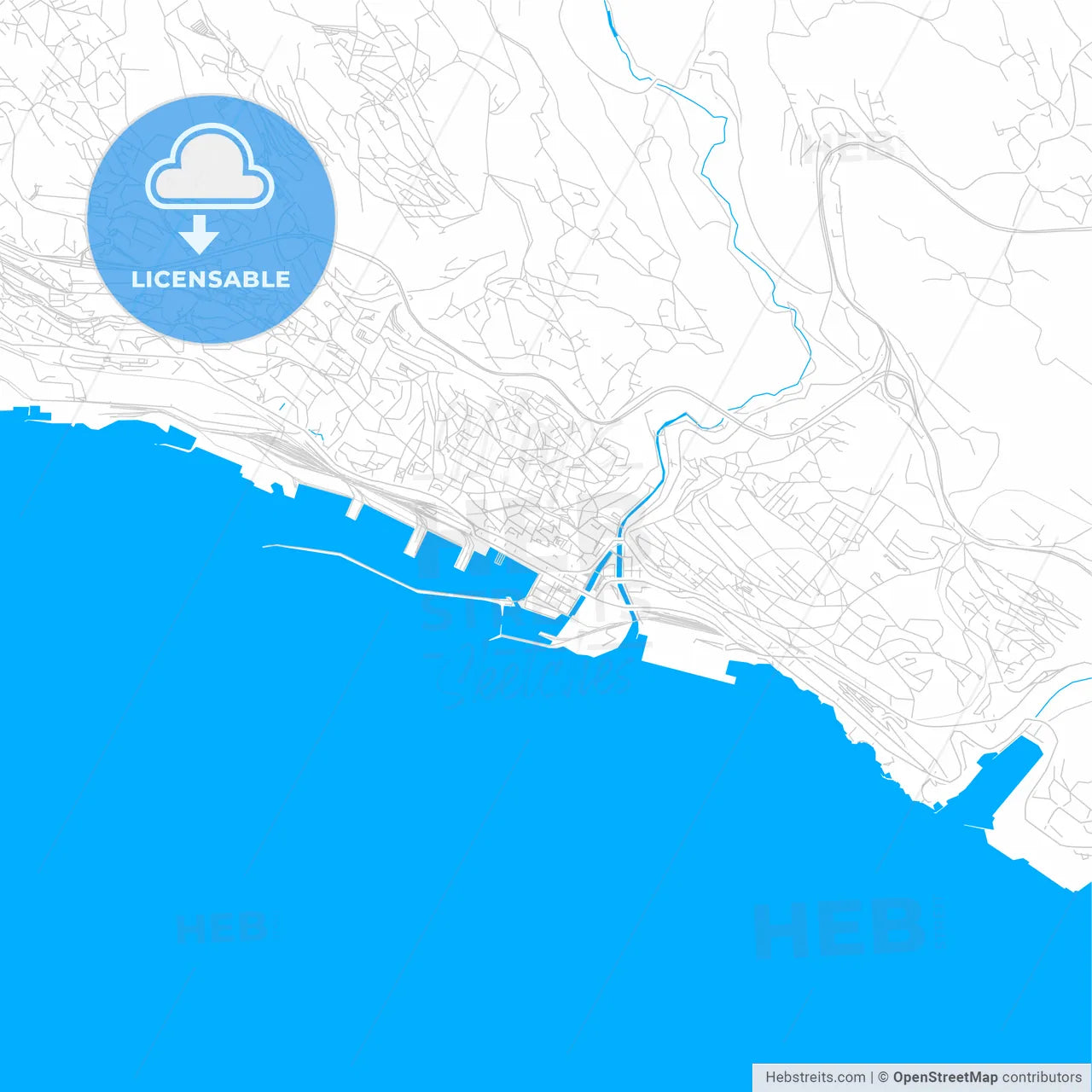 Rijeka , Croatia bright two-toned vector map