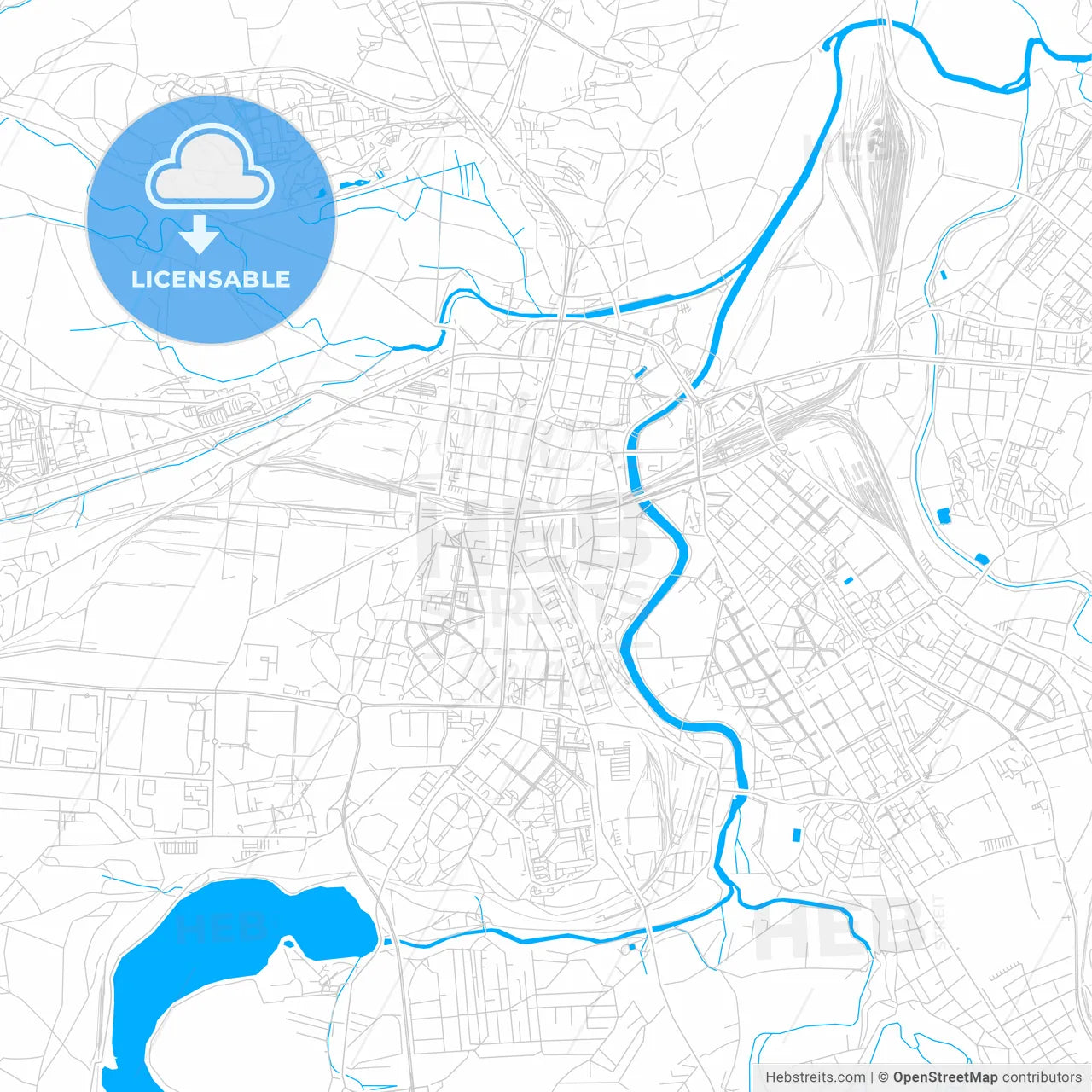 Plzeň, Czechia bright two-toned vector map