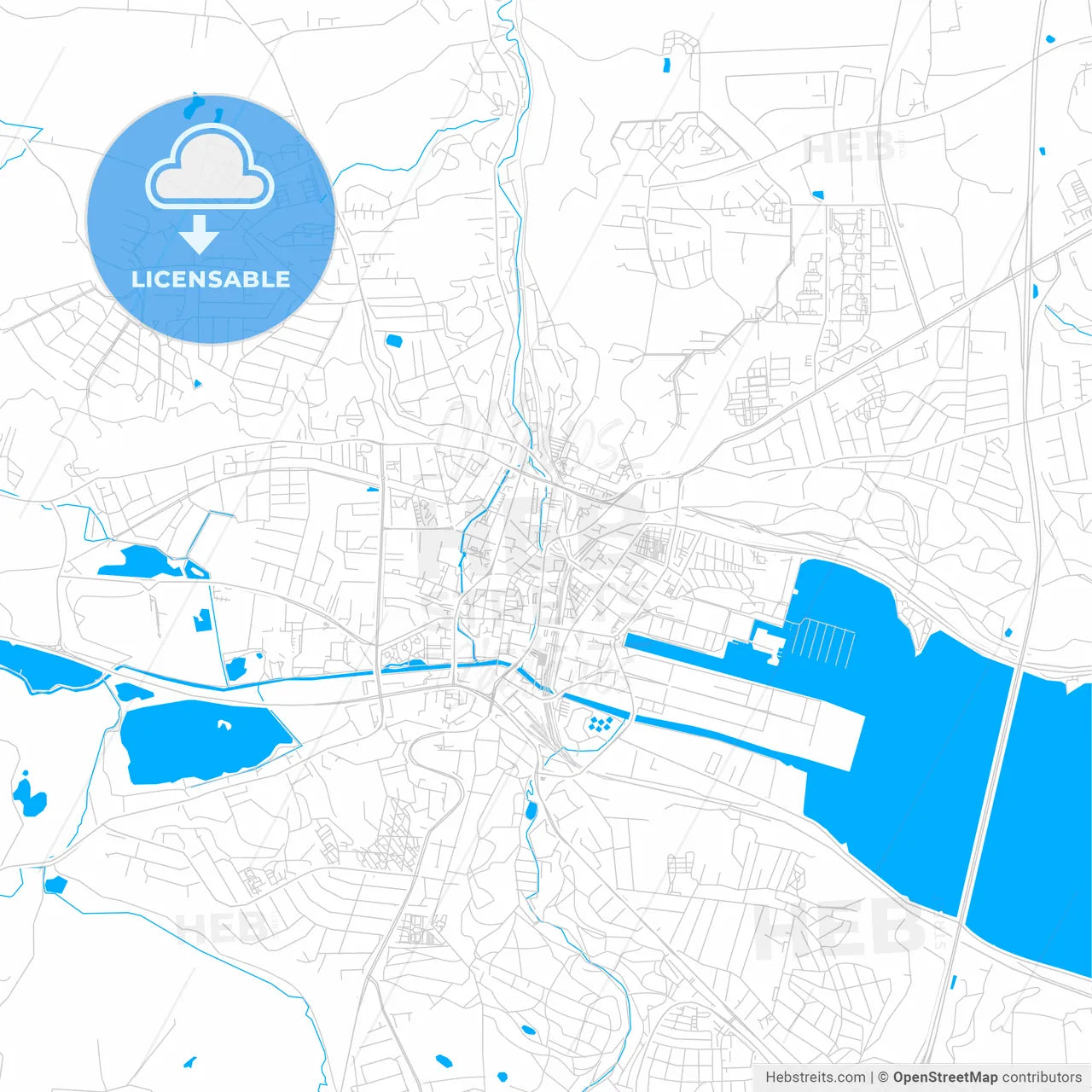Vejle, Denmark bright two-toned vector map