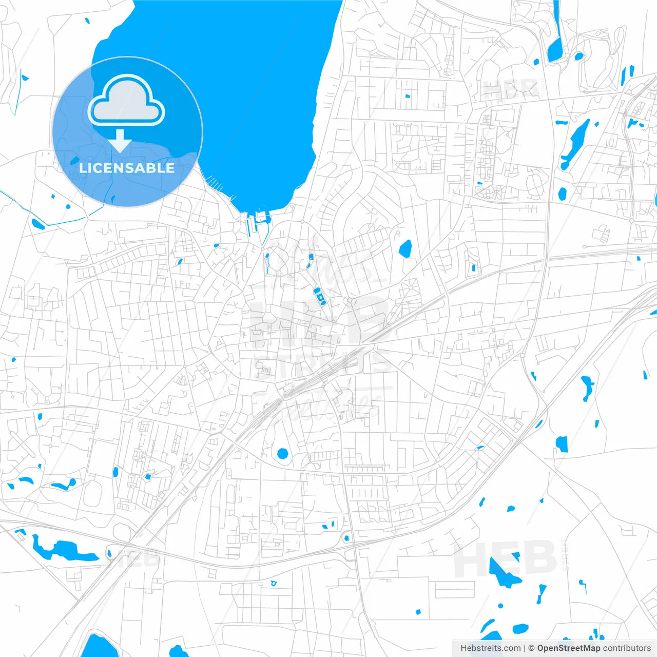 Roskilde, Denmark bright two-toned vector map