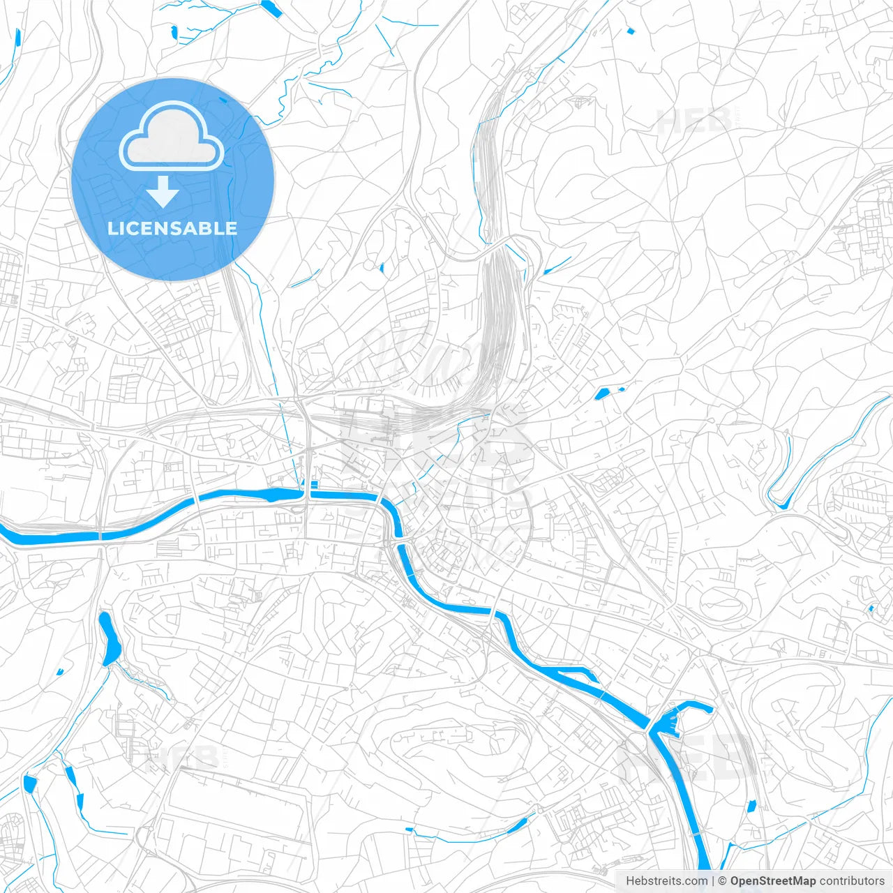Saarbrucken, Germany bright two-toned vector map