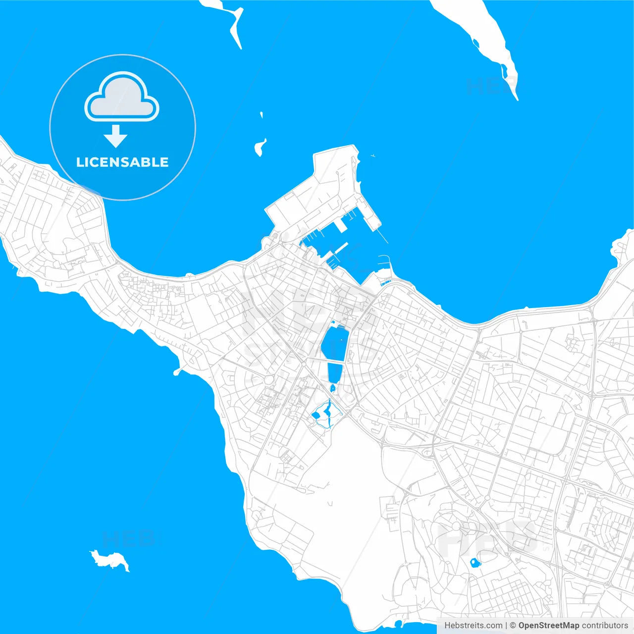 Reykjavík, Iceland bright two-toned vector map