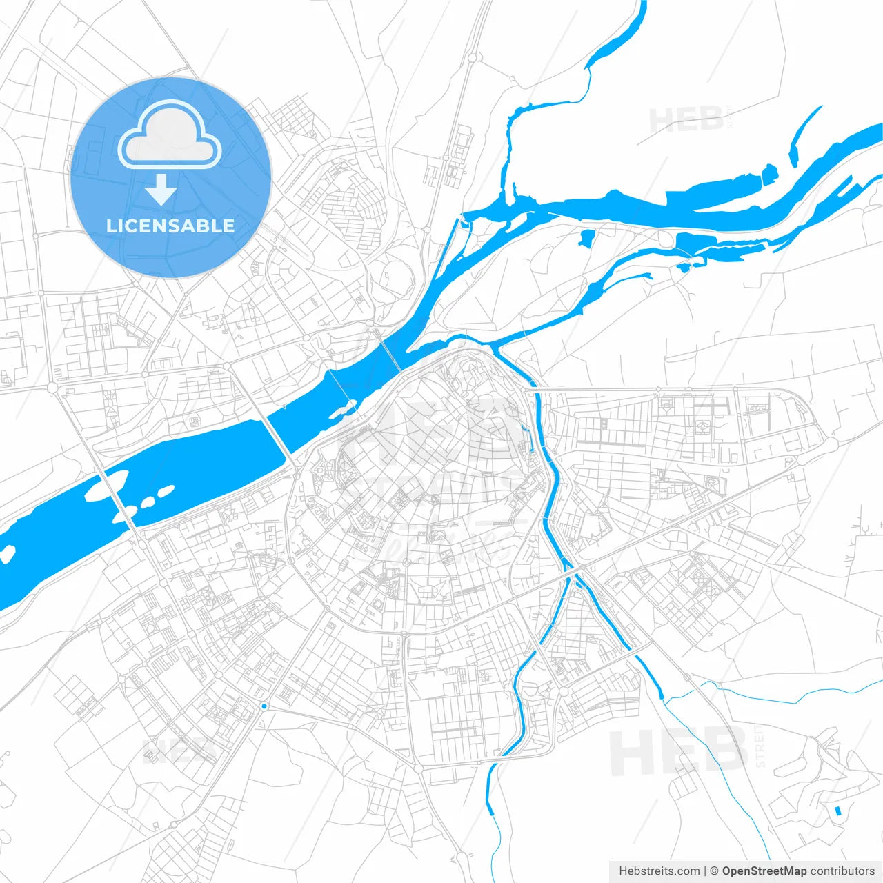 Badajoz, Spain bright two-toned vector map