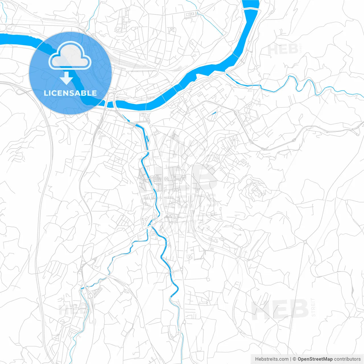 Ourense, Spain bright two-toned vector map