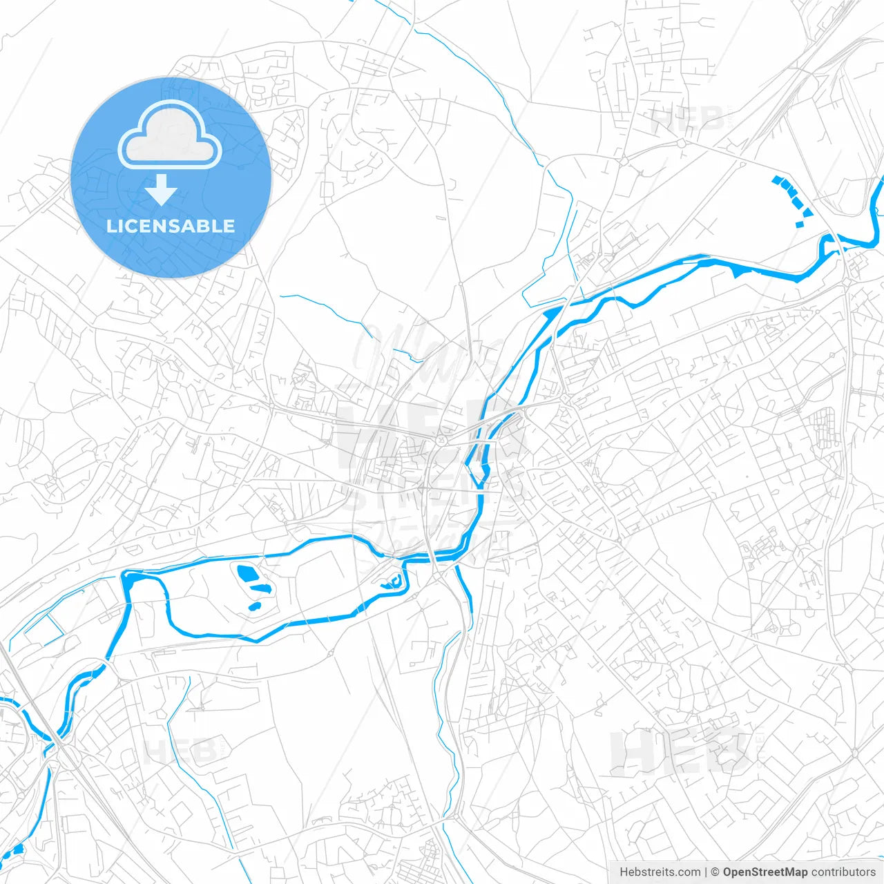 Rotherham, England bright two-toned vector map