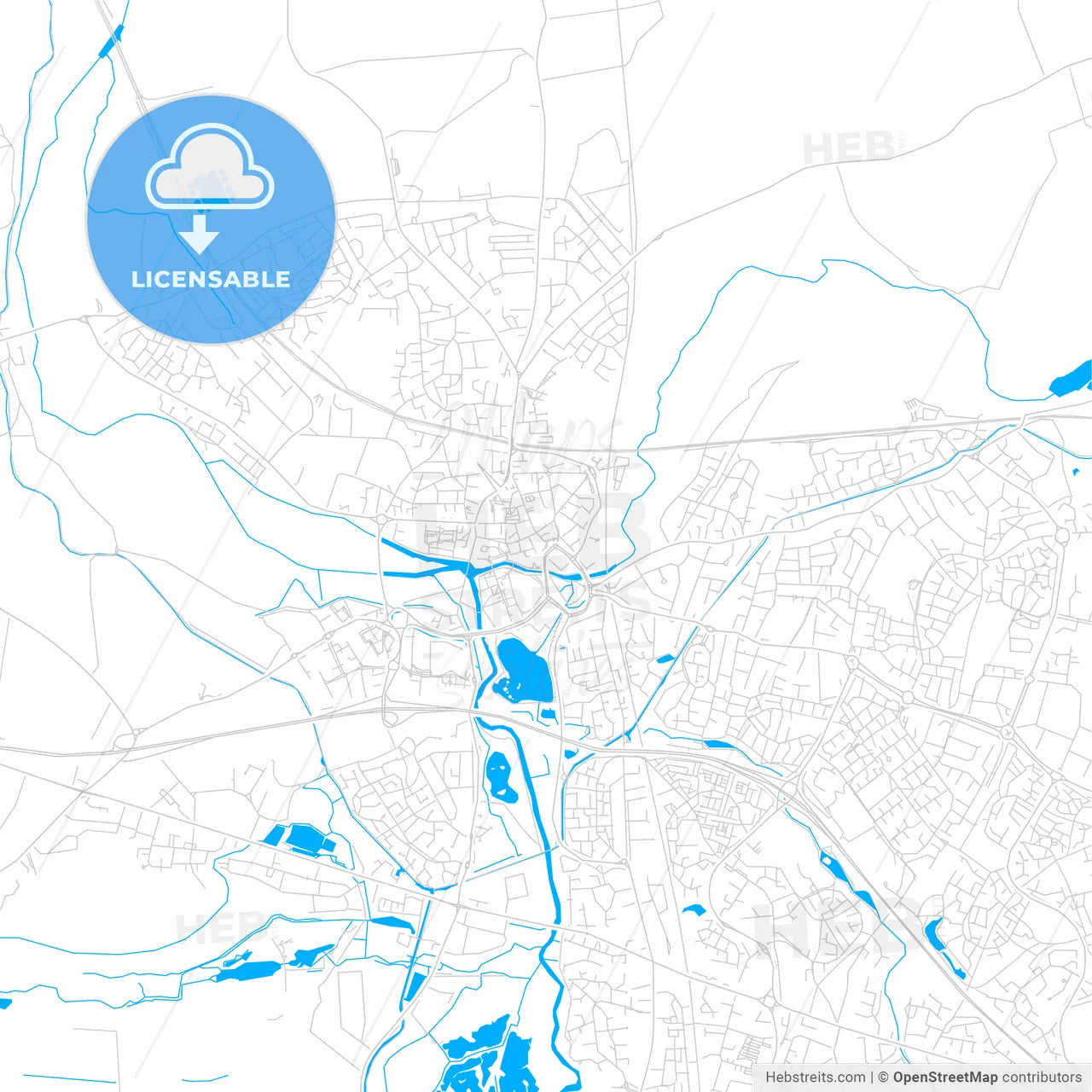 Tamworth, England bright two-toned vector map