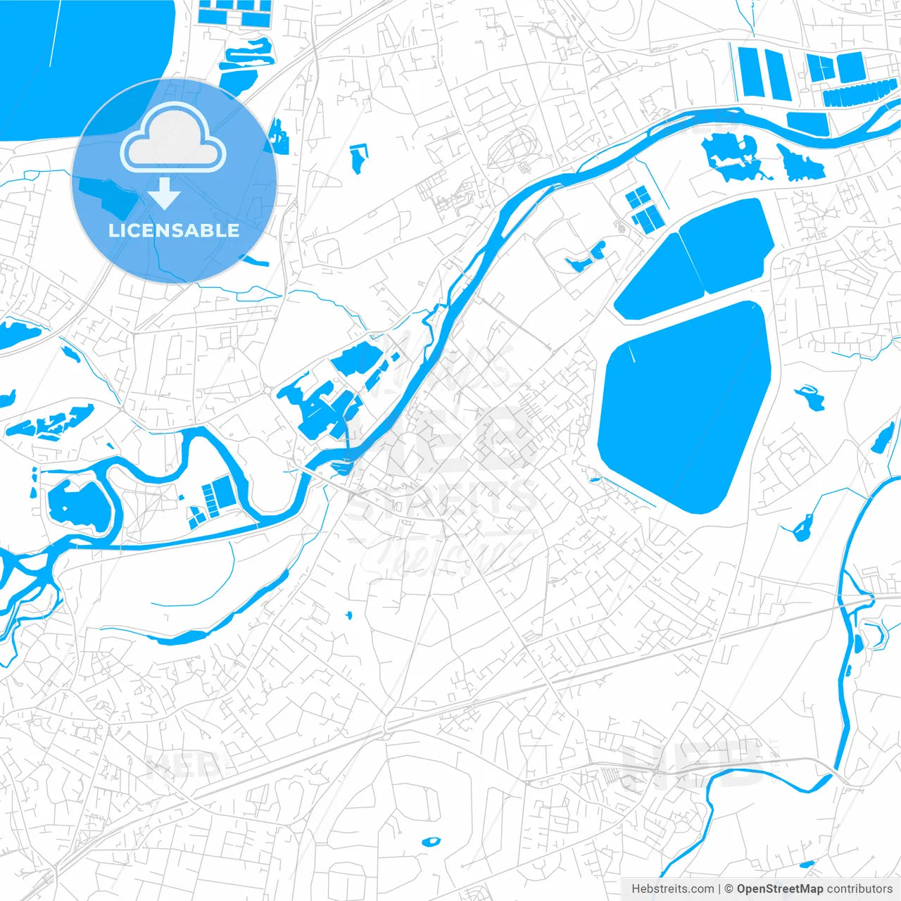 Walton-on-Thames, England bright two-toned vector map