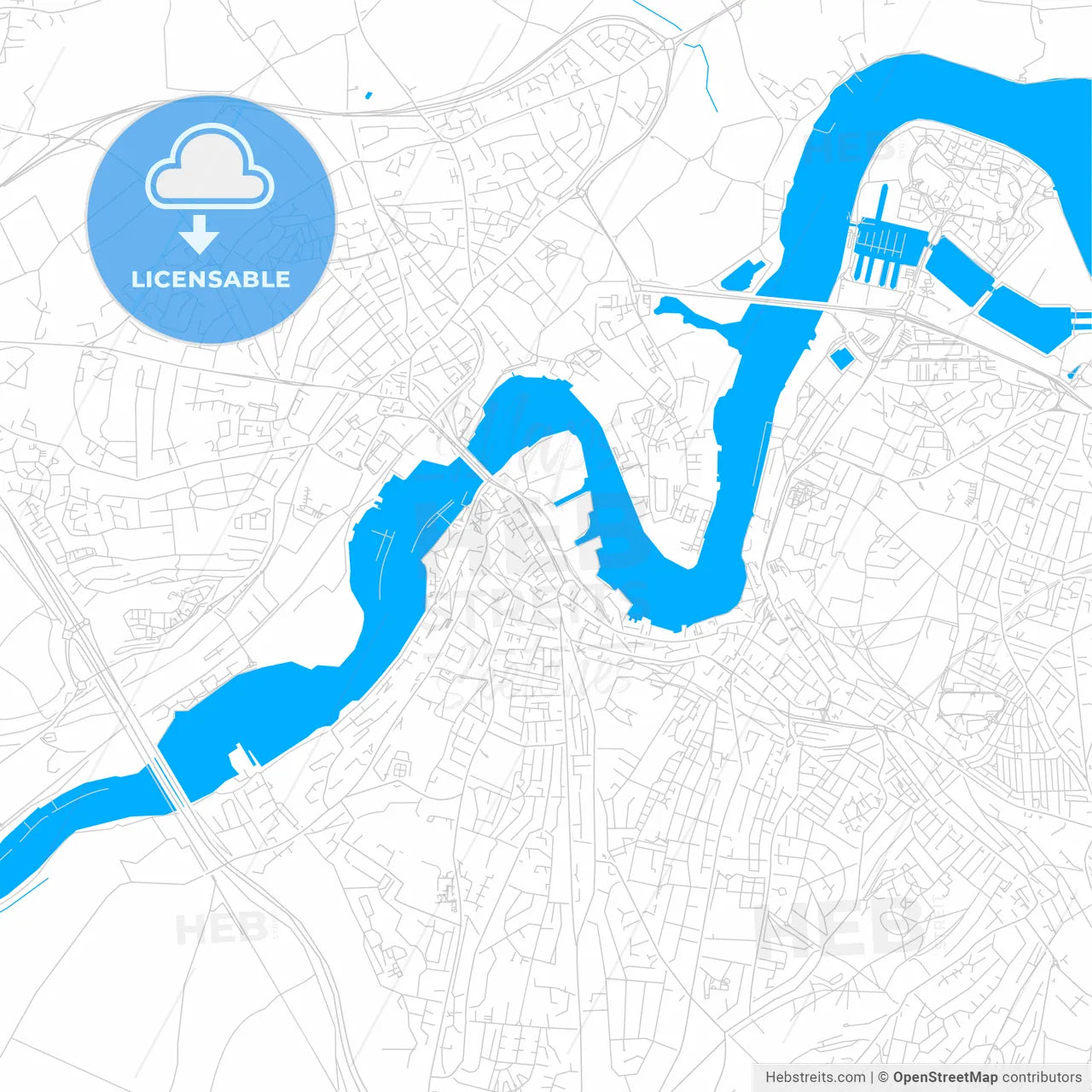Rochester, England bright two-toned vector map