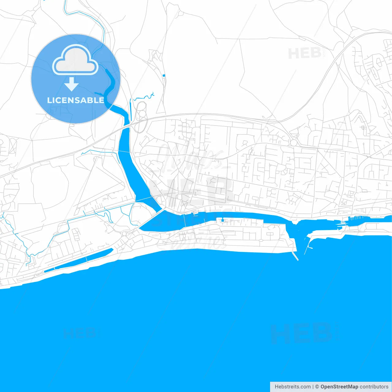 Shoreham-by-Sea, England bright two-toned vector map