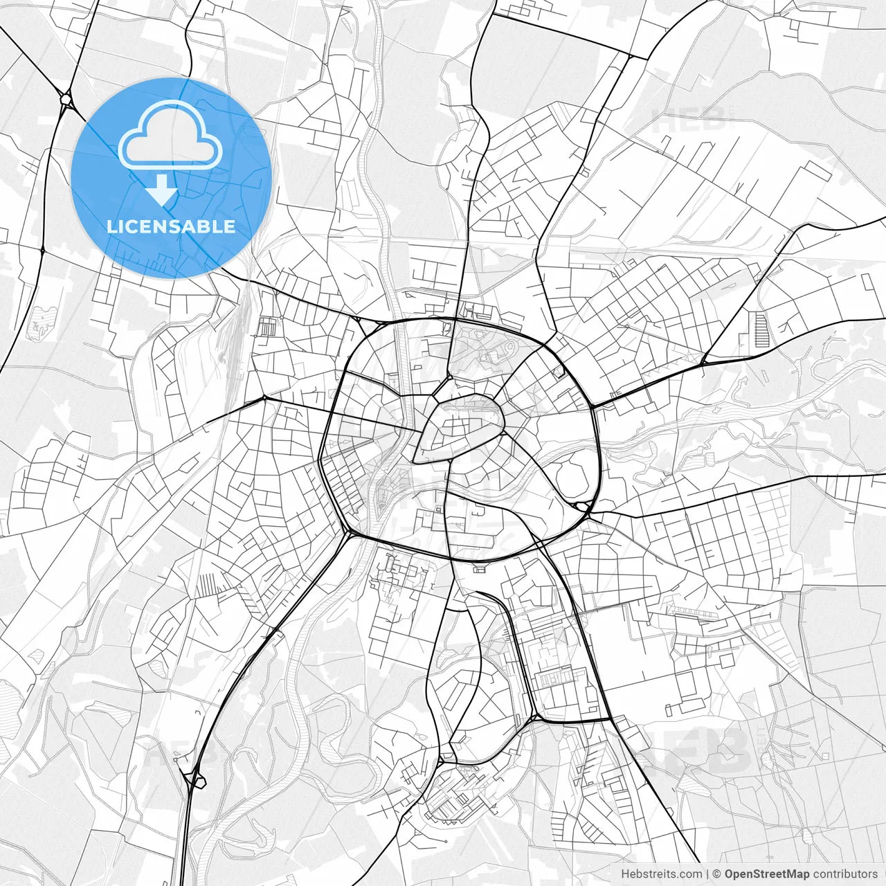 Vector PDF map of Hradec Králové, Czechia